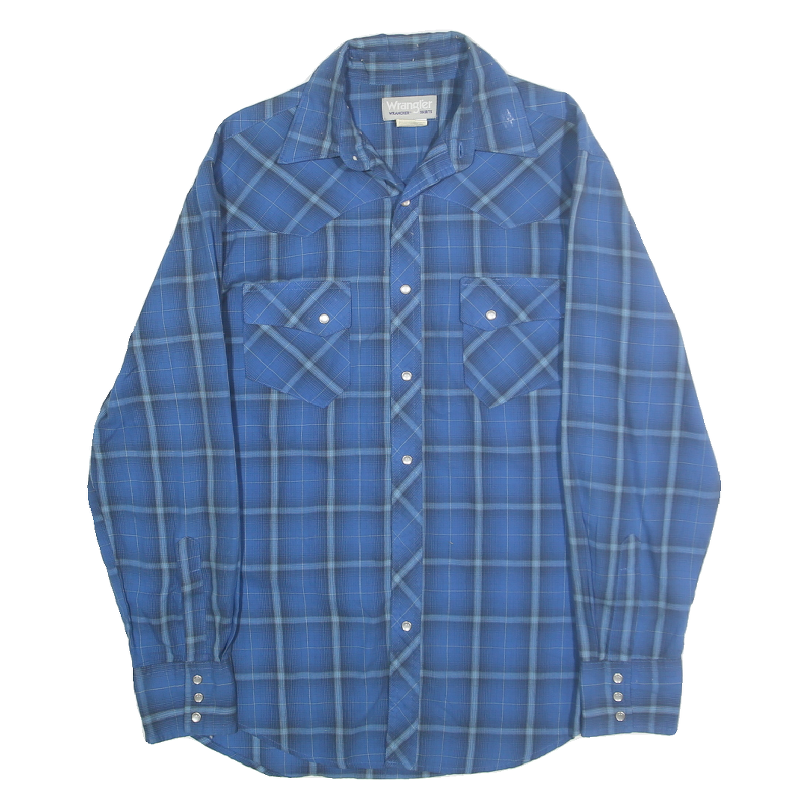 WRANGLER Mens Blue Check Shirt M Cotton Blend Long Sleeve Western Style Refurbished - N/A refurbished available on Cerqular