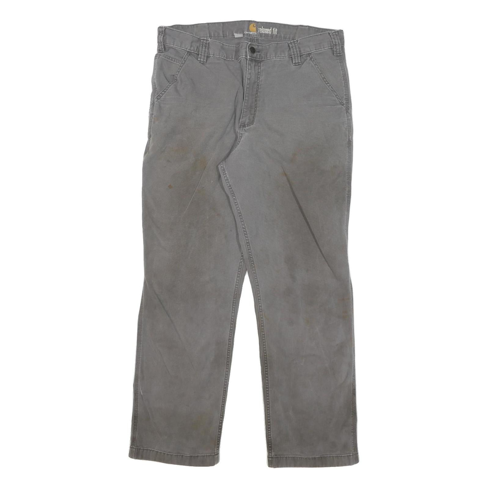 CARHARTT Mens Relaxed Fit Grey Cotton Blend Trousers W38 L32 Workwear Casual Refurbished - N/A refurbished available on Cerqular