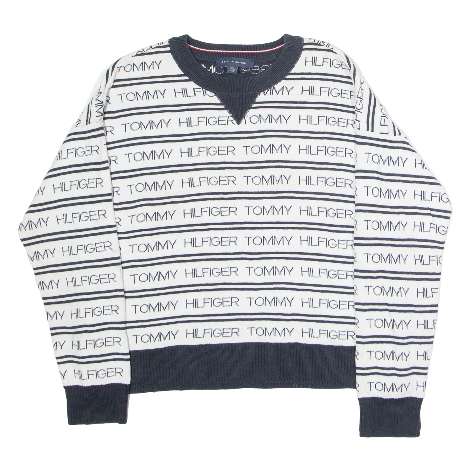 TOMMY HILFIGER Womens Patterned Jumper White Crazy Pattern Crew Neck XS Refurbished - N/A refurbished available on Cerqular