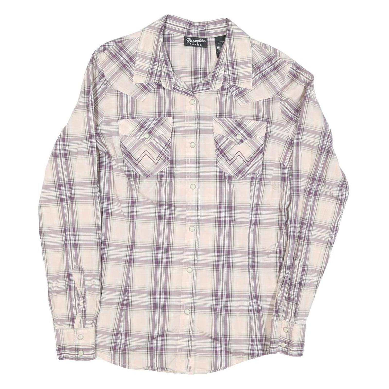 WRANGLER Womens Cream & Purple Check Shirt Retro Style S Western Casual Refurbished - N/A refurbished available on Cerqular