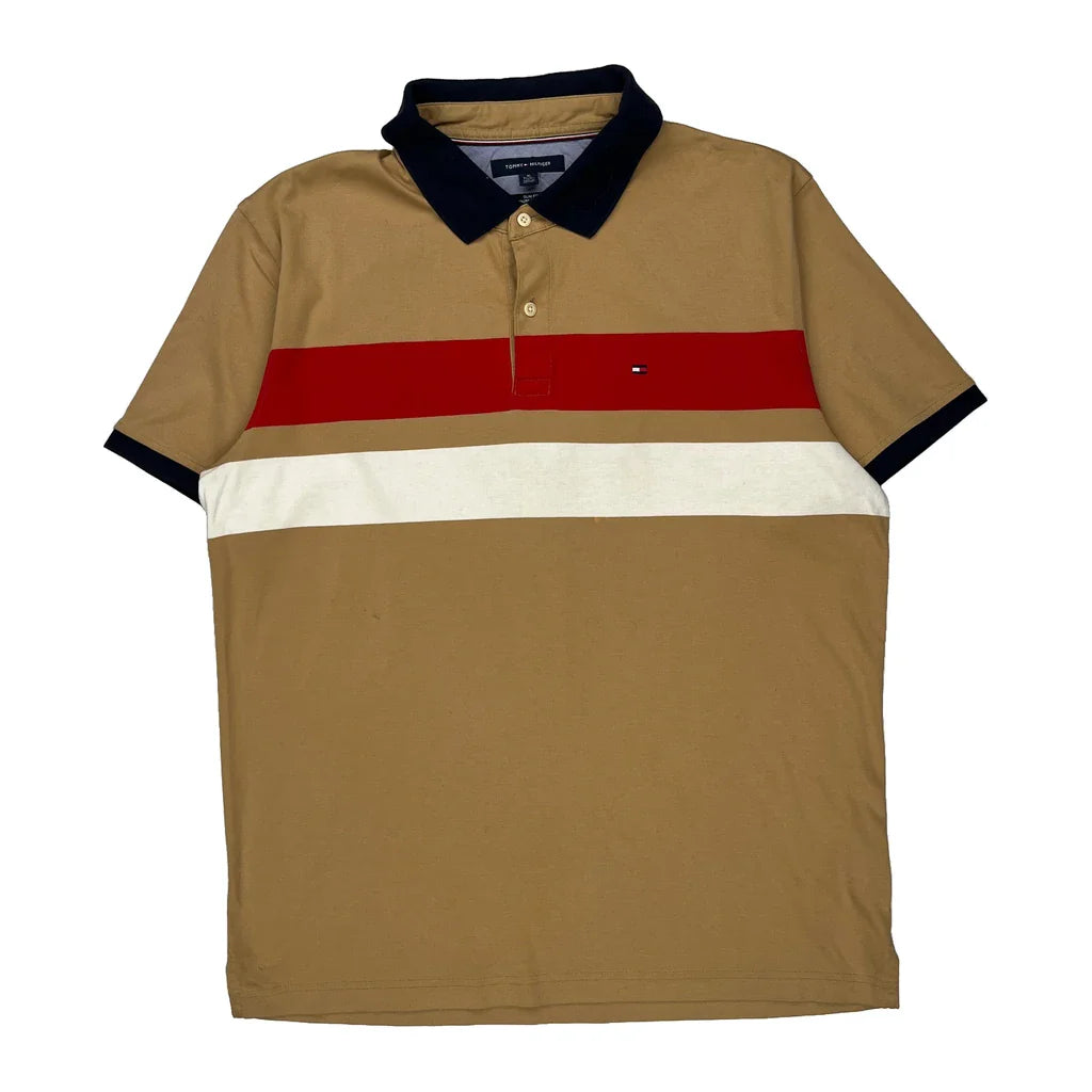 Tommy Hilfiger Slim Fit Polo Shirt - XL Beige Cotton Refurbished - Thrifted (note: this is a term often used to describe second- refurbished available on Cerqular