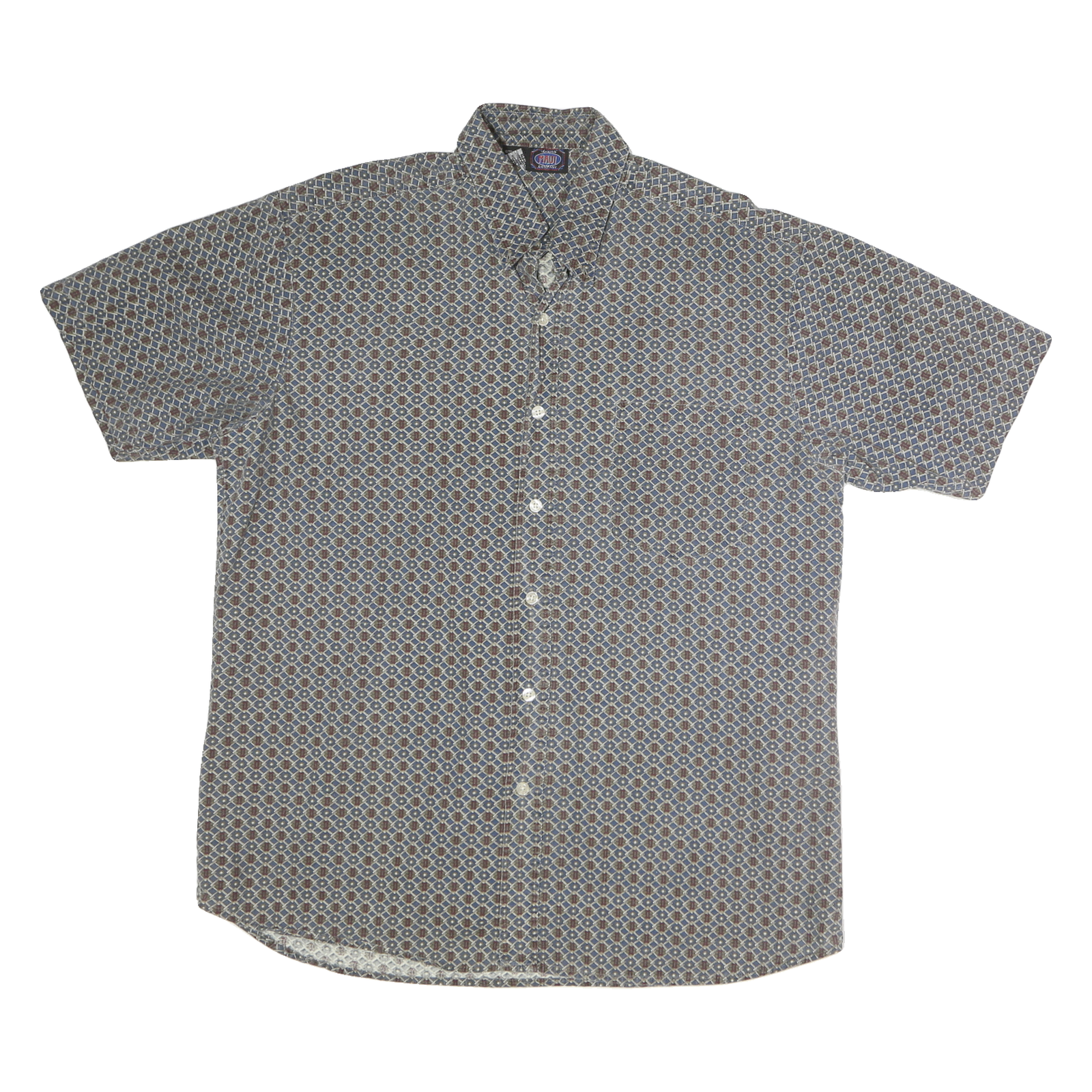 MAUI Mens Blue Brown Patterned Cotton Shirt XL Short Sleeve Button Collar Refurbished - N/A refurbished available on Cerqular