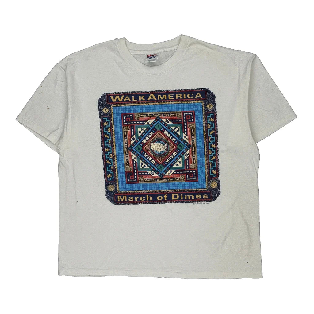 March Of Dimes Hanes Single Stitch T-Shirt - XL White Cotton Blend Refurbished - Thrifted (note: this is a term often used to describe second- refurbished available on Cerqular