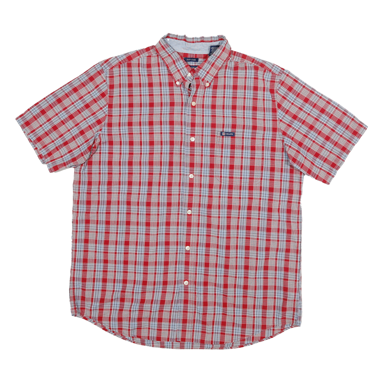 CHAPS Mens Red & White Checked Short Sleeve Shirt L Casual Cotton Blend Button Refurbished - N/A refurbished available on Cerqular