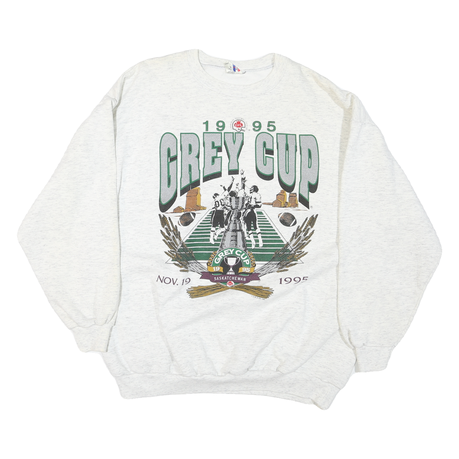 Mens White Grey Cup 1995 Crew Neck XL Vintage Football Sweatshirt Pullover Refurbished - N/A refurbished available on Cerqular