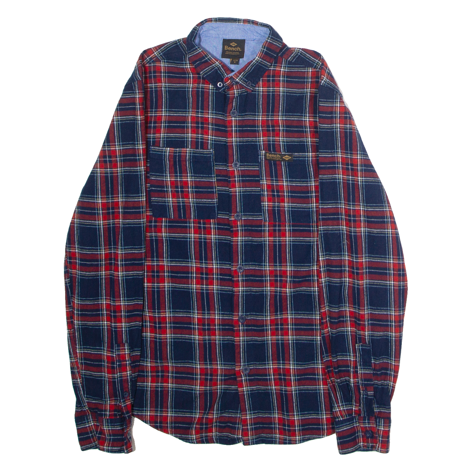 BENCH Mens Flannel Shirt Blue Check Long Sleeve S Refurbished - N/A refurbished available on Cerqular