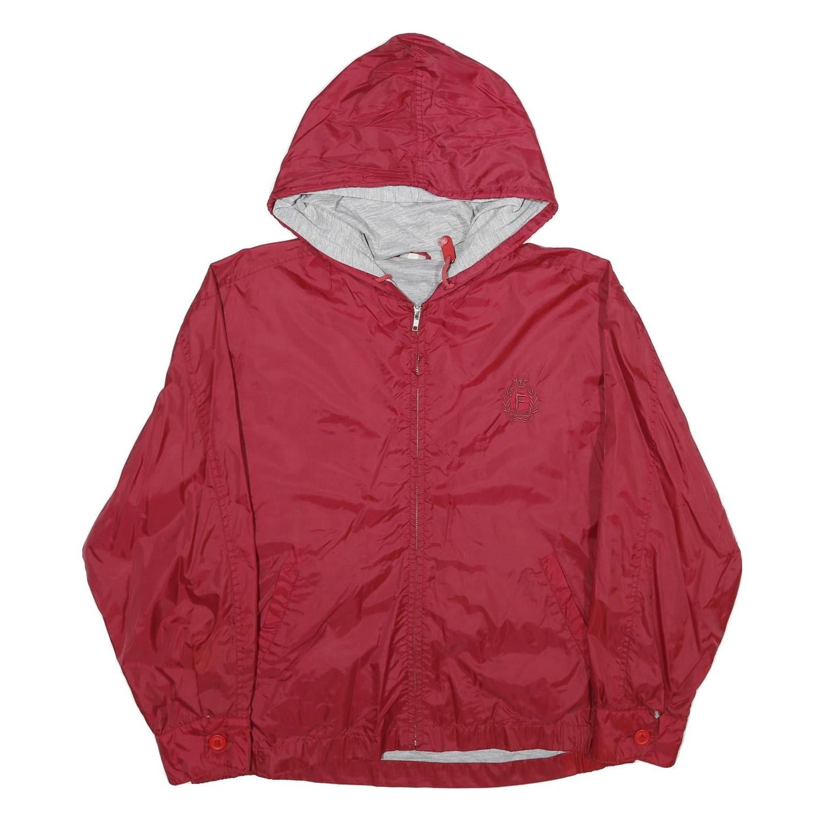 F GOODS Mens Red Nylon Zip Hooded Jacket L Lightweight Casual Outerwear Refurbished - N/A refurbished available on Cerqular