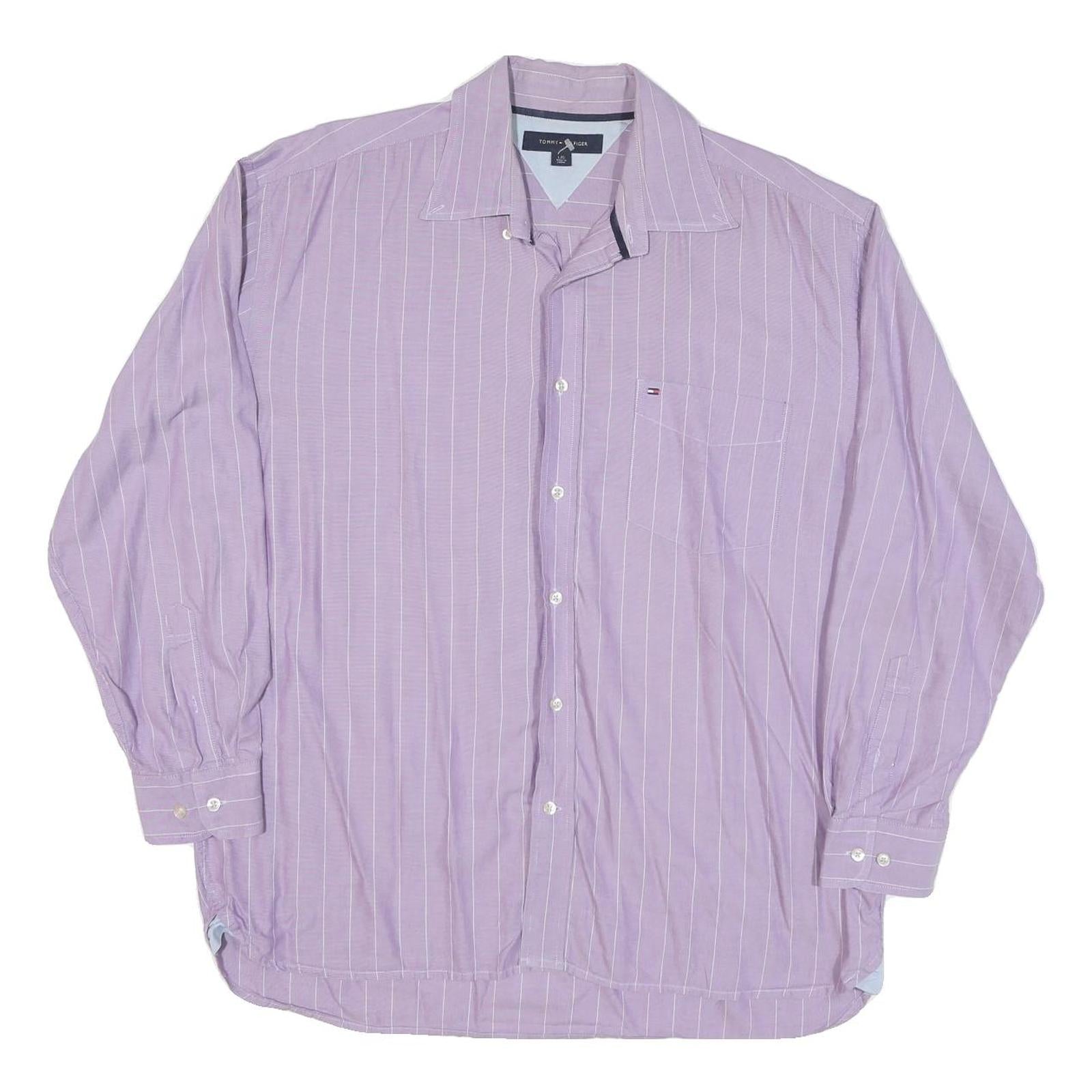 TOMMY HILFIGER Mens Purple & White Stripe Shirt L Button Long Sleeve Casual Refurbished - N/A refurbished available on Cerqular