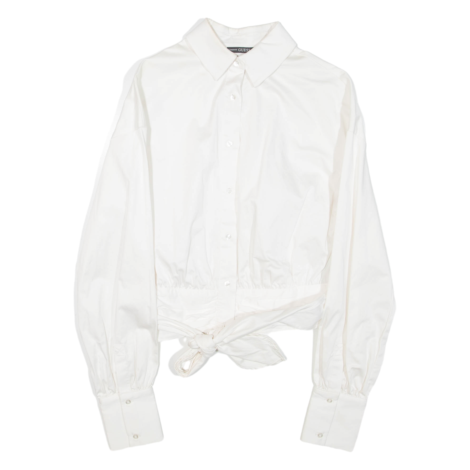 GUESS Womens Cropped Shirt White Collared Long Sleeve M Refurbished - N/A refurbished available on Cerqular