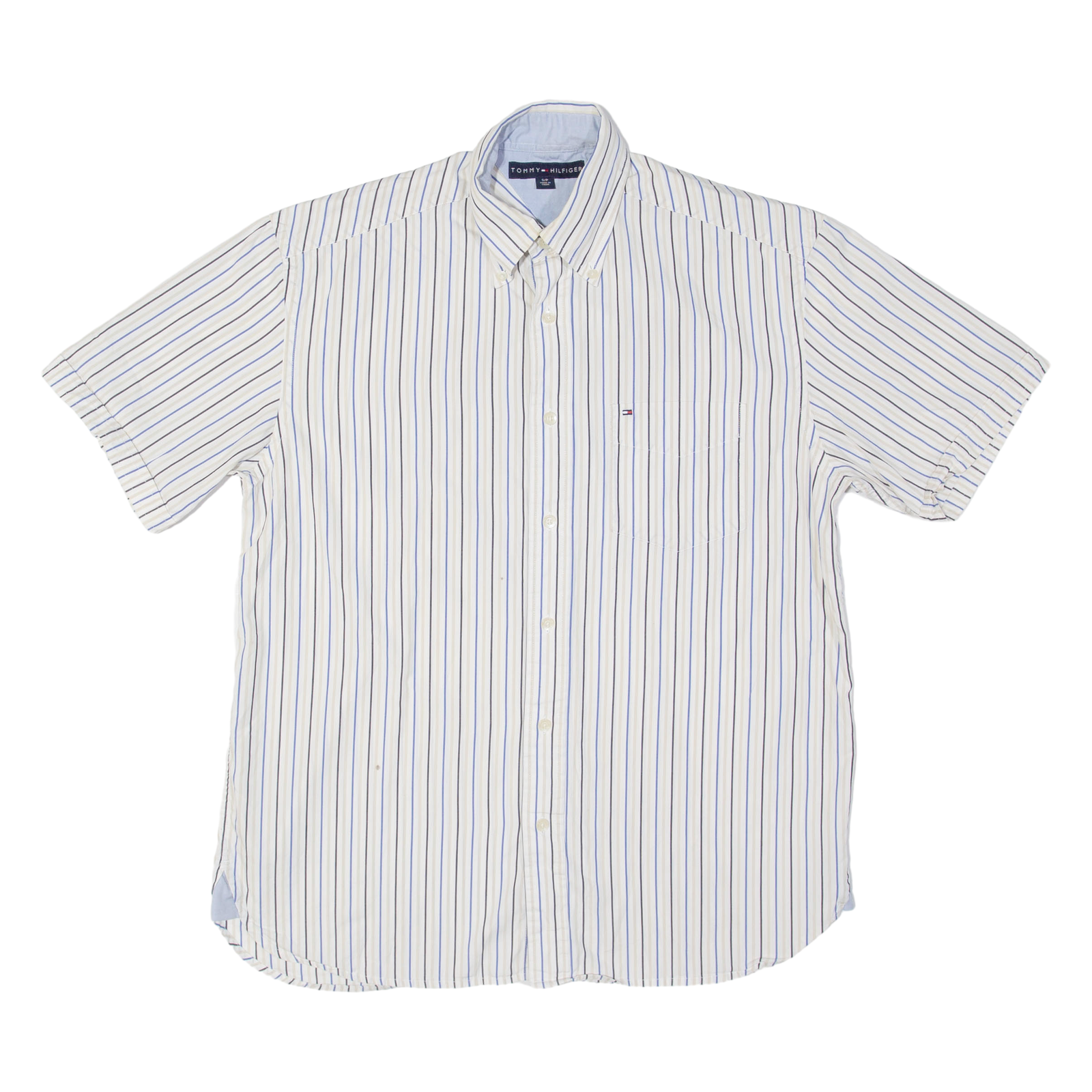 TOMMY HILFIGER Mens Flannel Shirt White Striped S Refurbished - N/A refurbished available on Cerqular
