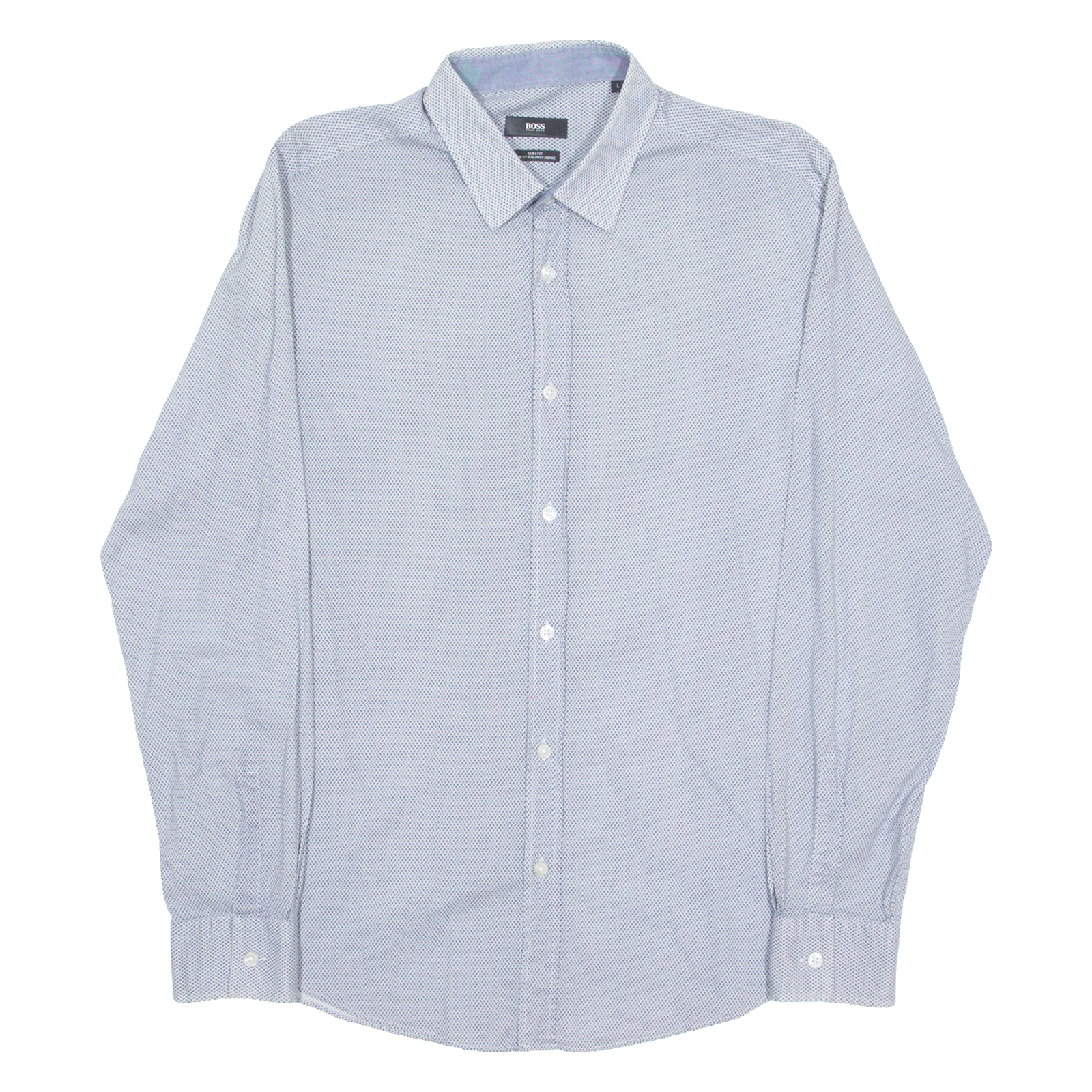 HUGO BOSS Slim Fit Mens Shirt Blue Geometric Long Sleeve L Refurbished - N/A refurbished available on Cerqular