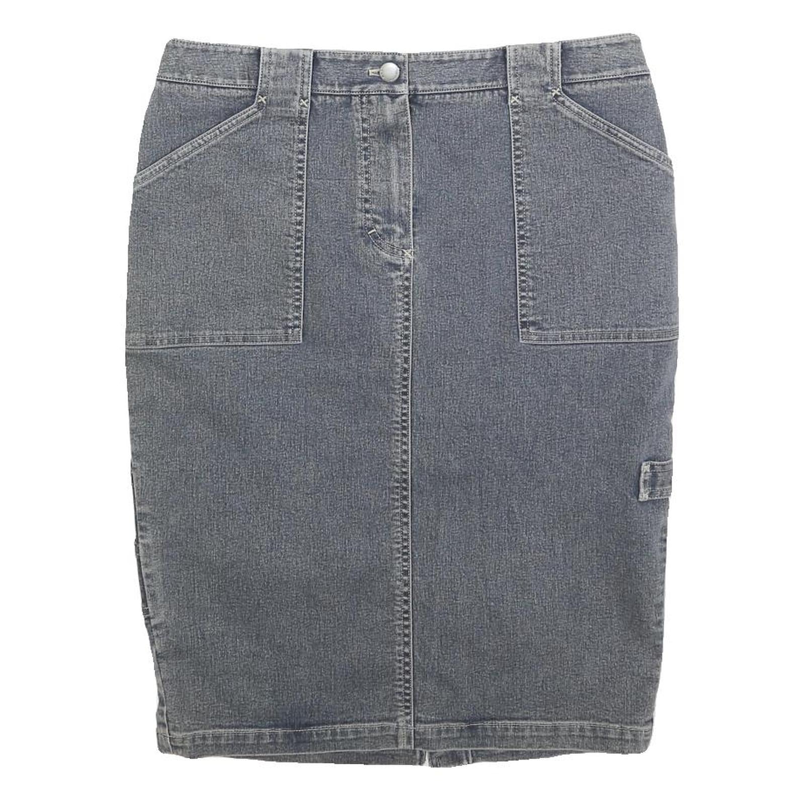 ELIE TAHARI Womens Grey Denim Mini Skirt Cotton Blend Comfortable Casual Pockets Refurbished - N/A refurbished available on Cerqular