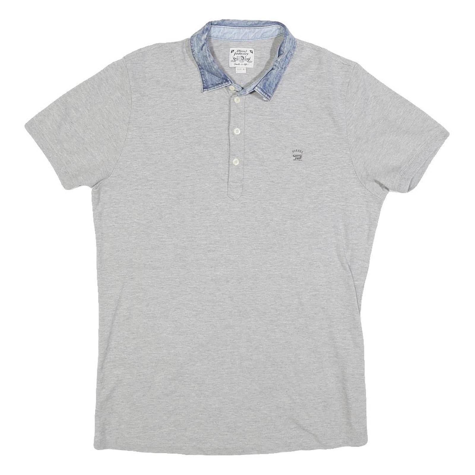 DIESEL Mens Grey & Blue Denim Collar Cotton Blend Short Sleeve Polo Shirt M Refurbished - N/A refurbished available on Cerqular