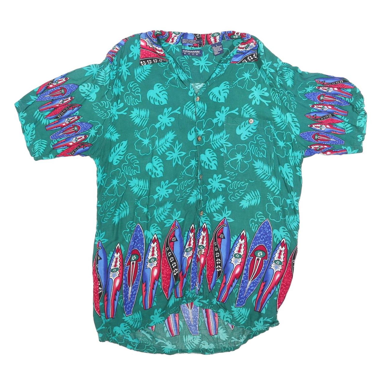 HAWAIIAN PACE Womens Green Printed Shirt Short Sleeve Collared L Tropical Surf Refurbished - N/A refurbished available on Cerqular