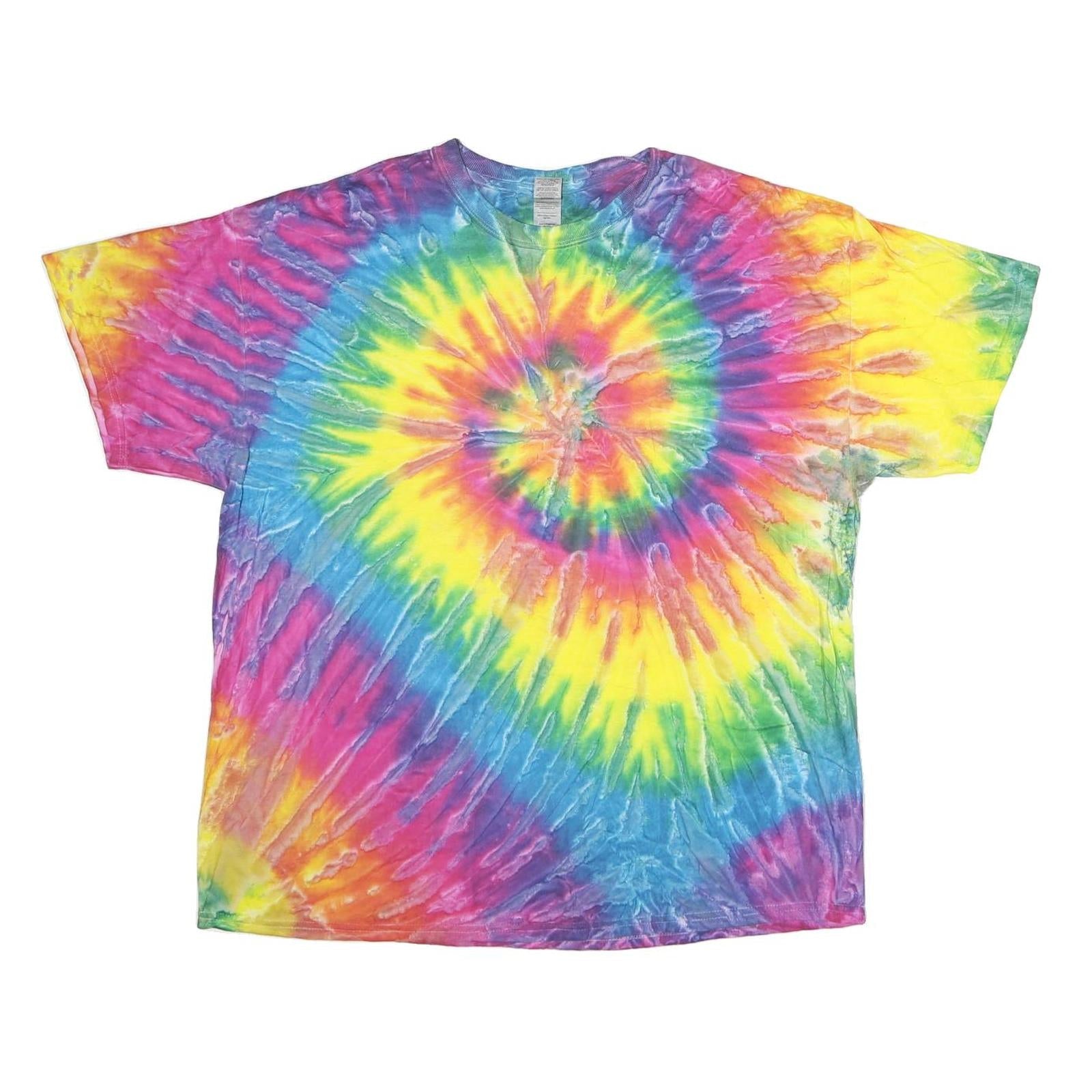 GILDAN Mens Multi Tie Dye T-Shirt S Short Sleeve Crew Neck Colourful Spiral Refurbished - N/A refurbished available on Cerqular