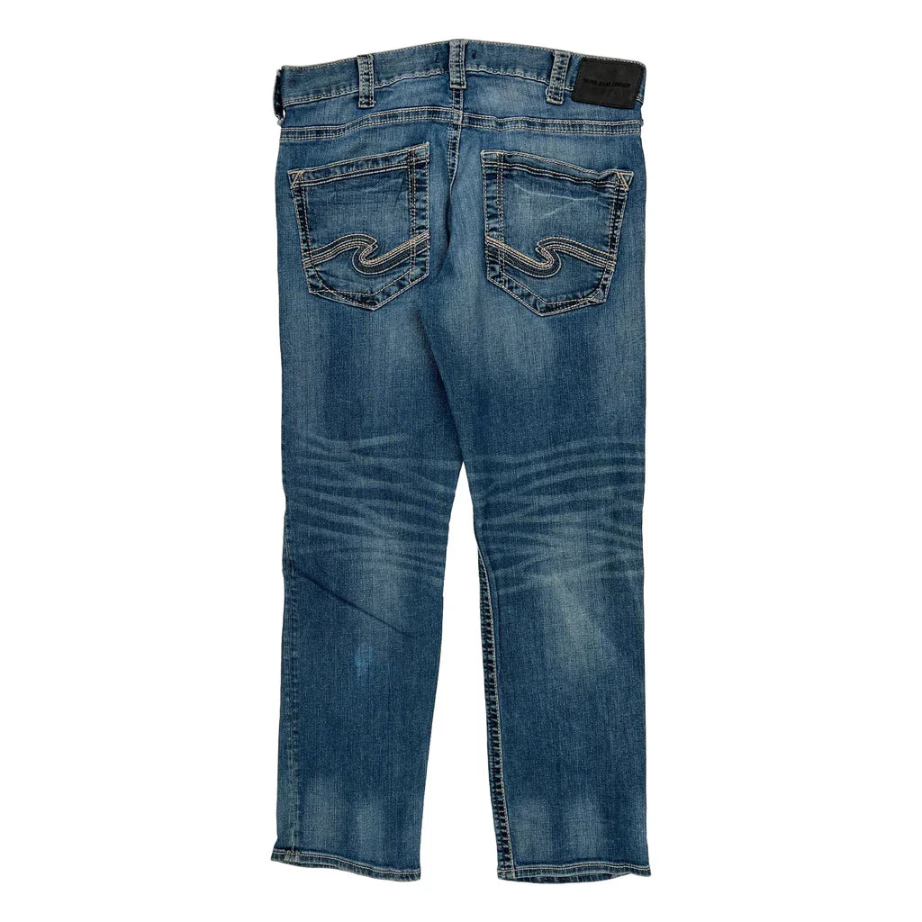 Silver Contrast Stitch Jeans - 34W 27L Light Wash Cotton Refurbished - Thrifted (note: this is a term often used to describe second- refurbished available on Cerqular