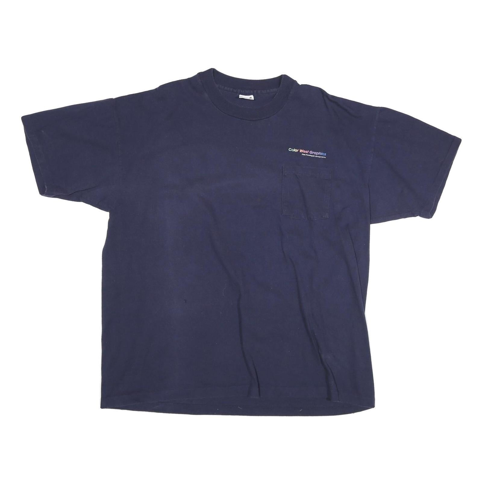 ANVIL Mens Navy Blue 2XL Short Sleeve Crew Neck Cotton Blend Pocket T-Shirt Logo Refurbished - N/A refurbished available on Cerqular