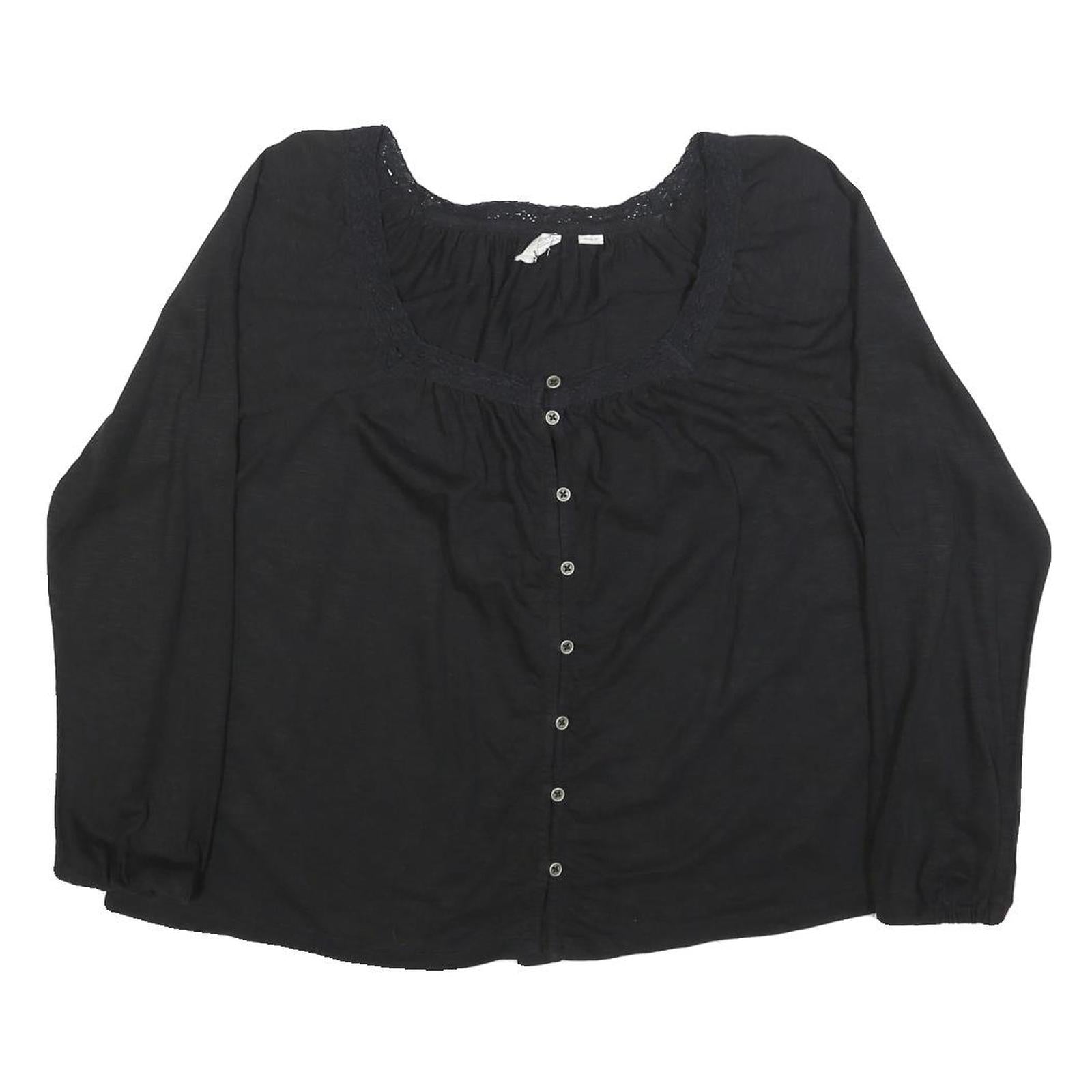 FAT FACE Womens Black Basic Top Long Sleeve Square Neck UK 10 Cotton Blend Refurbished - N/A refurbished available on Cerqular