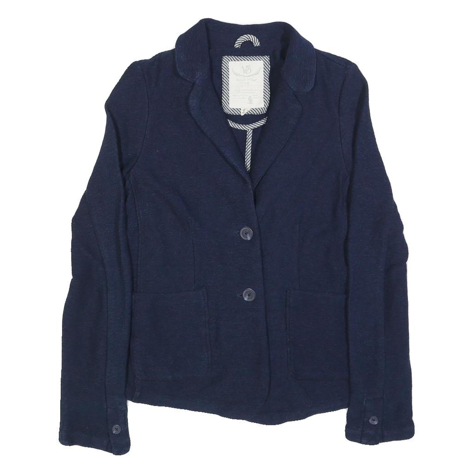 WHITE STUFF Womens Navy Blue Button Jacket UK 10 Cotton Casual Tailored Blazer Refurbished - N/A refurbished available on Cerqular