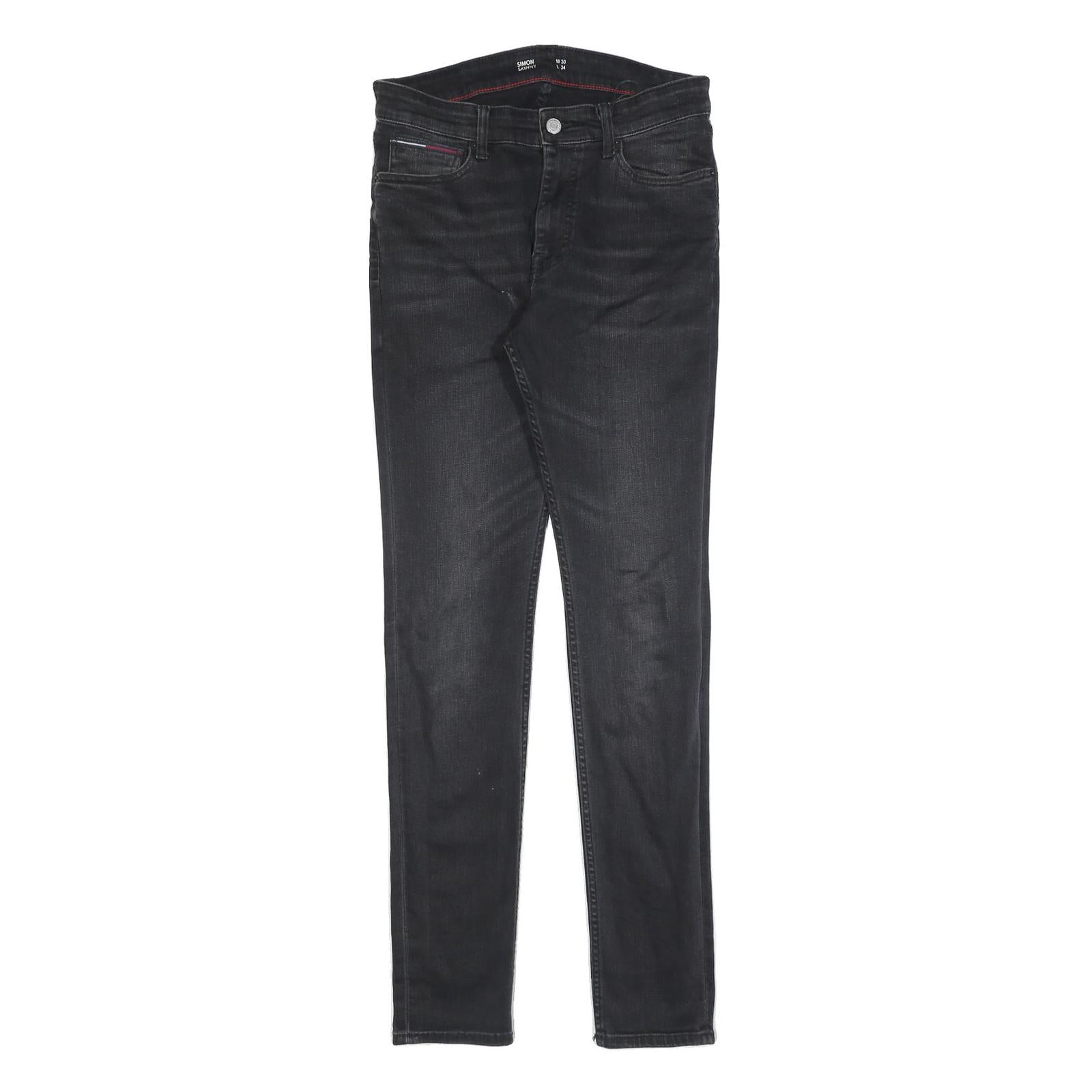 TOMMY HILFIGER Mens Black Slim Skinny Denim Jeans Cotton Blend W30 L34 Zip Refurbished - N/A refurbished available on Cerqular
