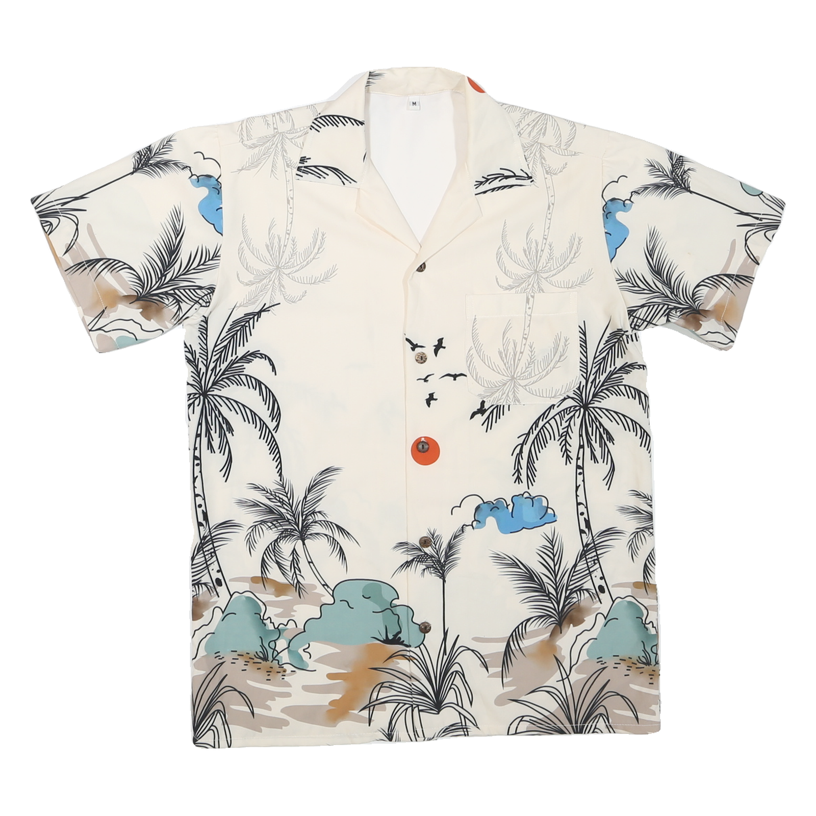 Mens Cream Palm Tree Print Cotton Blend Shirt M Summer Holiday Tropical Refurbished - N/A refurbished available on Cerqular