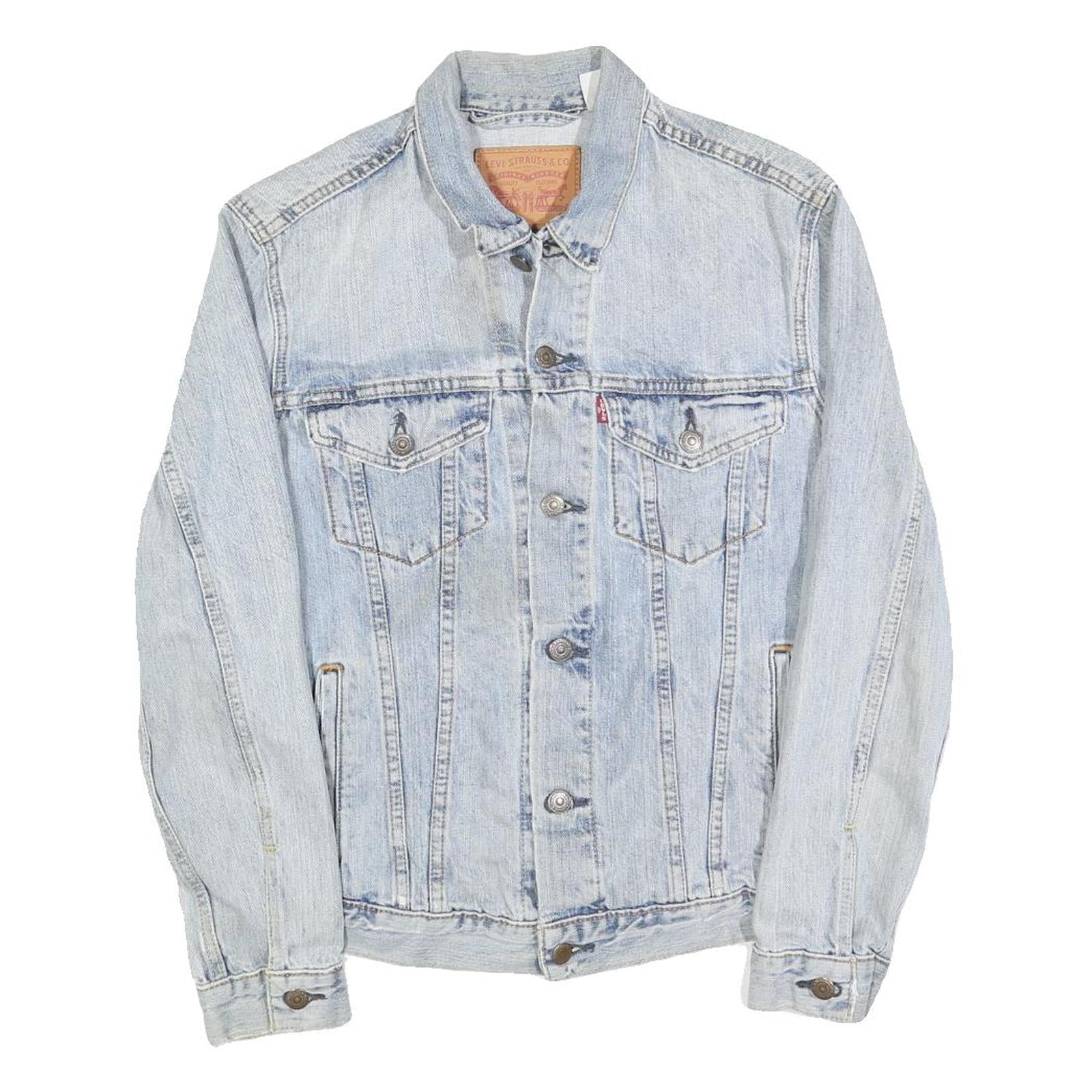LEVI'S Mens Blue Denim Jacket S Cotton Blend Plain Button Closure Classic Fit Refurbished - N/A refurbished available on Cerqular