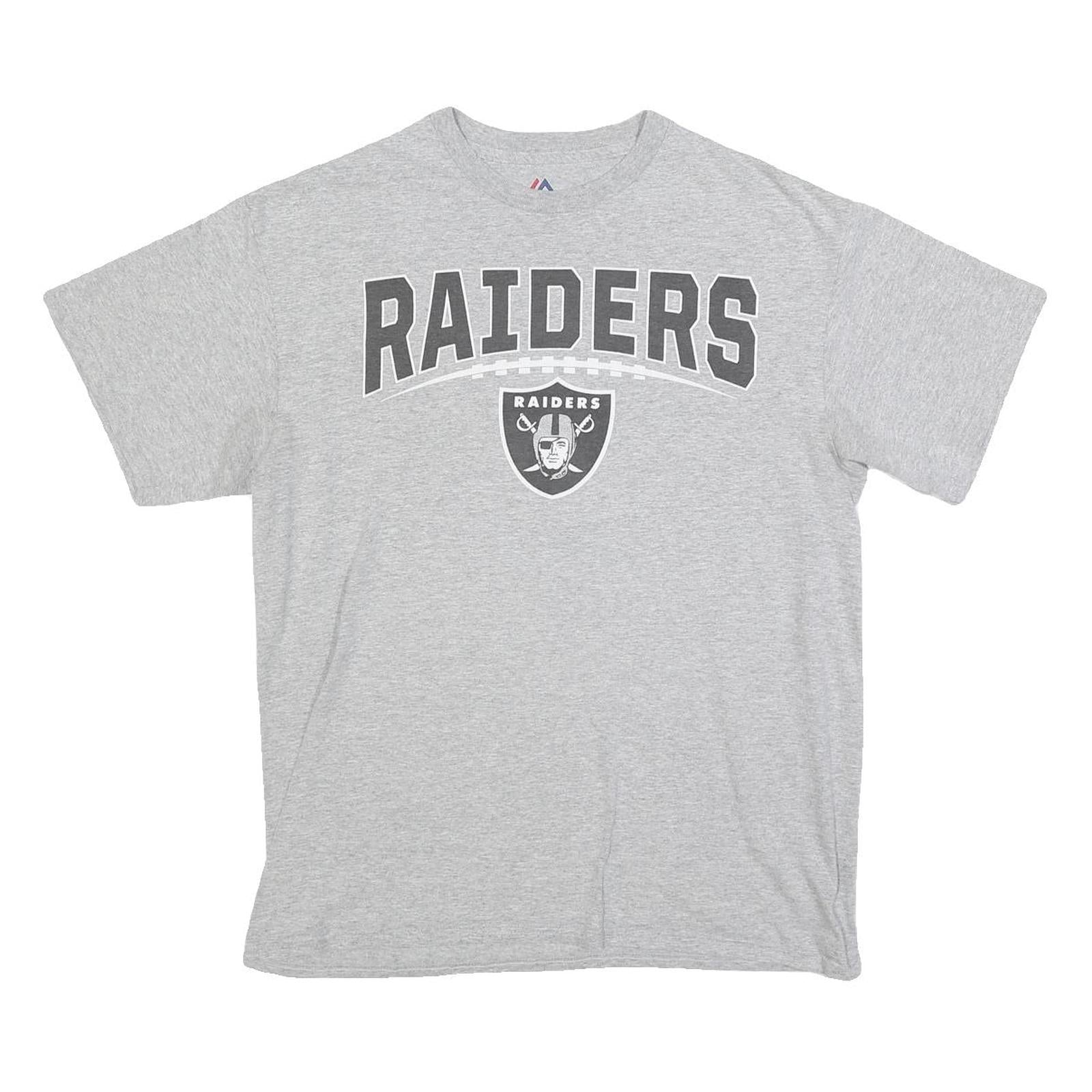 MAJESTIC Mens Grey Raiders Graphic T-Shirt L Short Sleeve Crew Neck Cotton Refurbished - N/A refurbished available on Cerqular