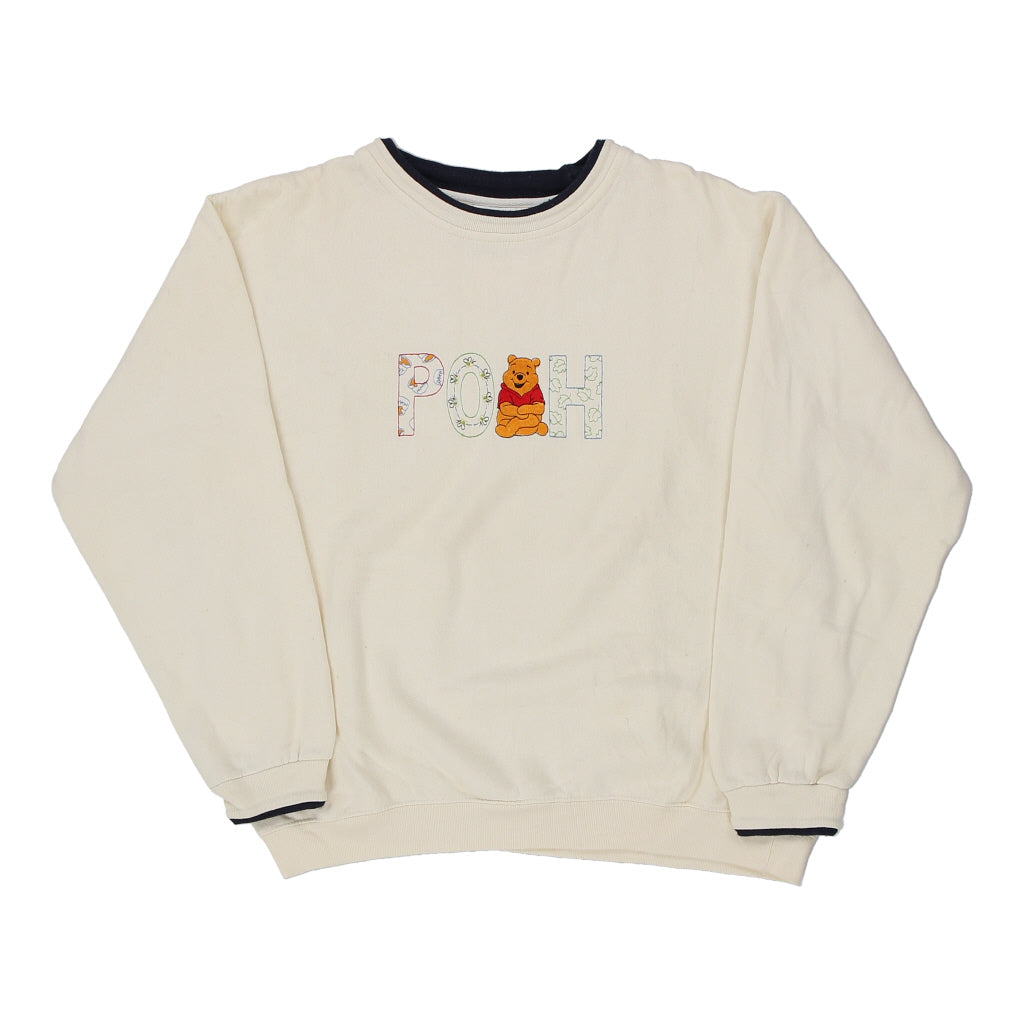 Pooh Graphic Sweatshirt - Medium Cream Cotton Blend | Size: medium Refurbished - Thrifted (note: this is a term often used to describe second- refurbished available on Cerqular