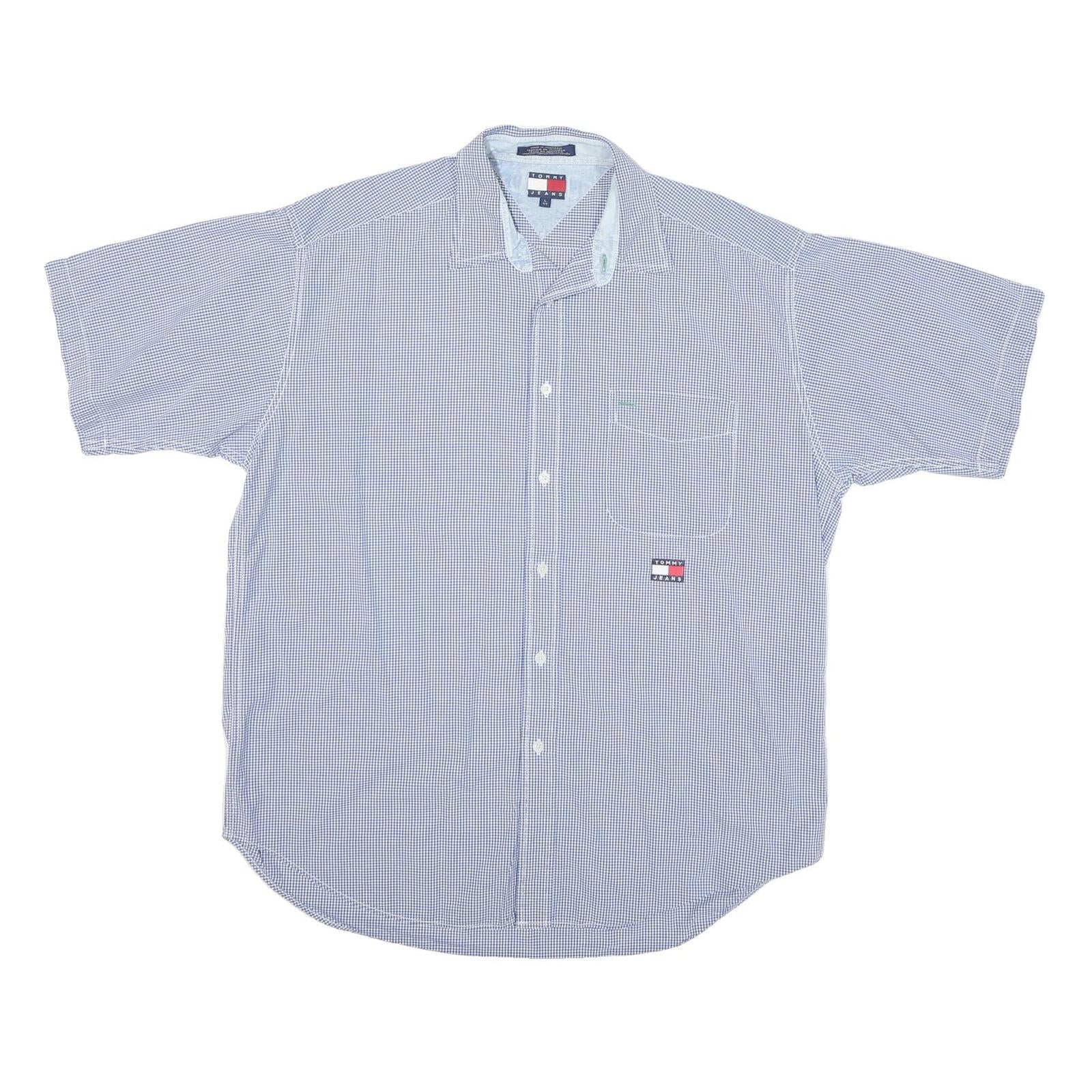 Buy TOMMY HILFIGER Mens Blue & White Check Shirt L Casual Cotton Blend Button Short Refurbished - $42.89 TOMMY HILFIGER Mens Blue & White Check Shirt L Casual Cotton Blend Button Short Refurbished - N/A refurbished available on Cerqular