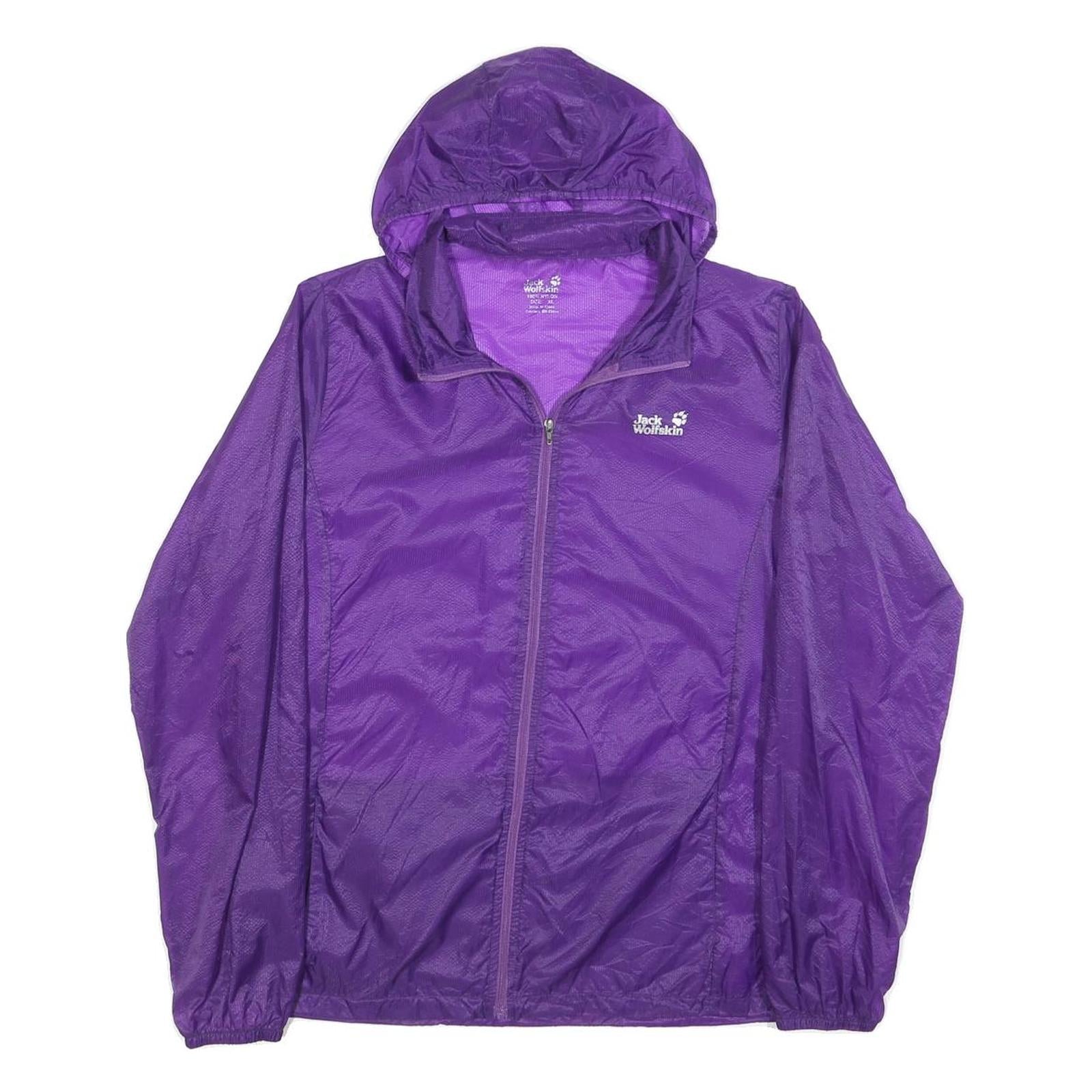 JACK WOLFSKIN Womens Purple Hooded Windbreaker Jacket XL Nylon Outdoor Zip Refurbished - N/A refurbished available on Cerqular