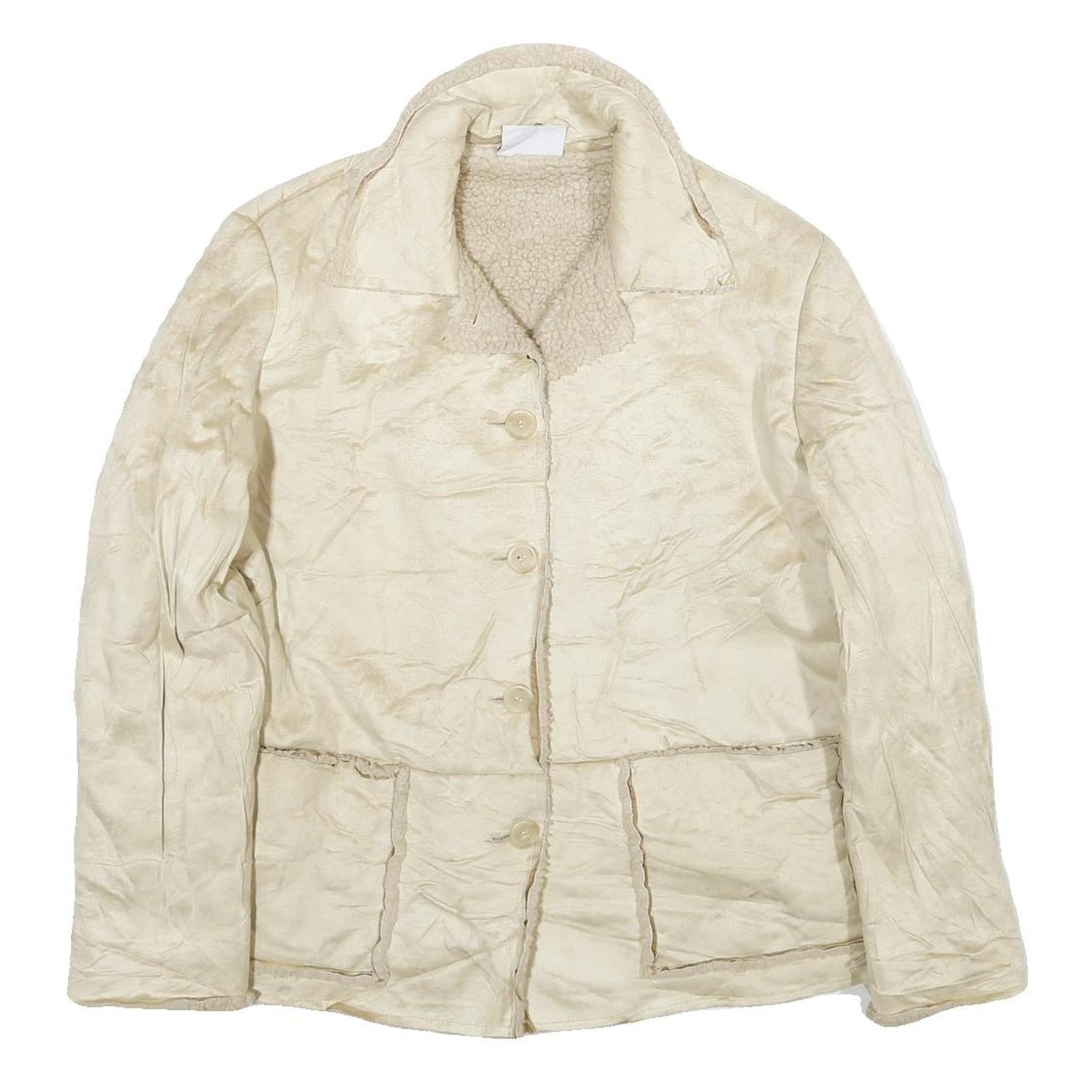 GRAFF Womens Cream Jacket M Woven Plain Button Closure Classic Fit Warm Refurbished - N/A refurbished available on Cerqular