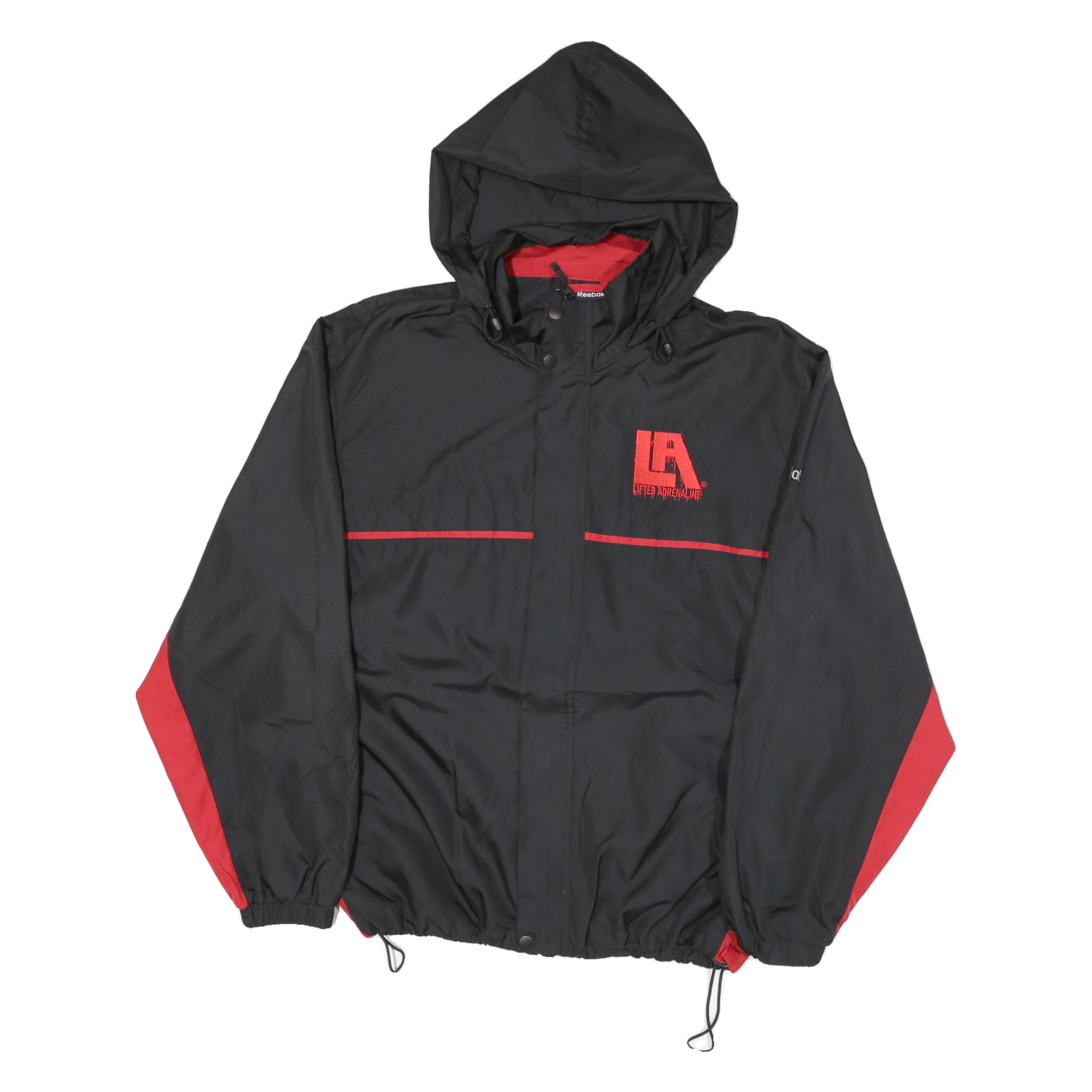 REEBOK Mens Black & Red Lightweight Zip Hooded Jacket L Polyester Blend Sports Refurbished - N/A refurbished available on Cerqular