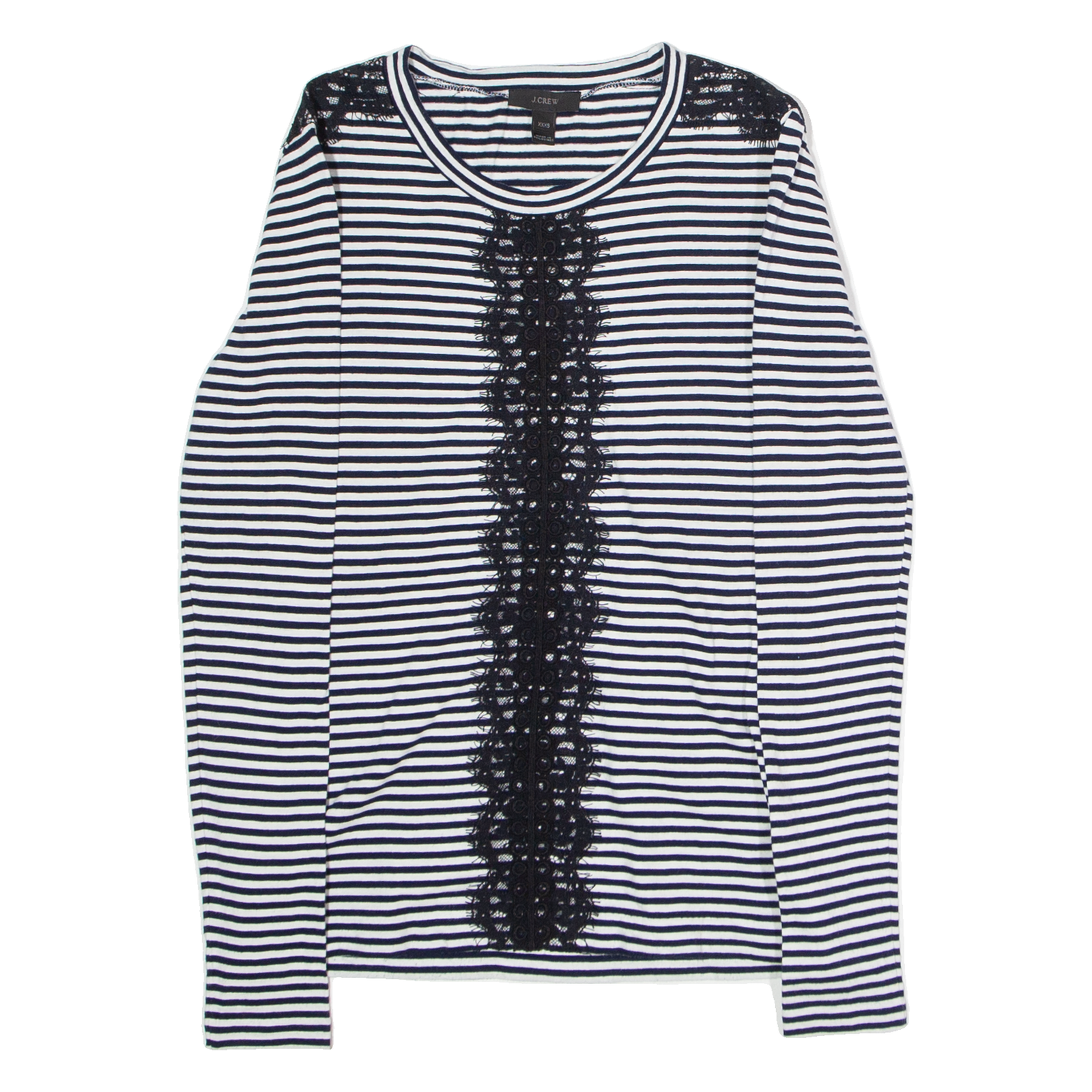 J.CREW Striped Lace Womens T-Shirt Black Long Sleeve Crew Neck XXS Refurbished - N/A refurbished available on Cerqular