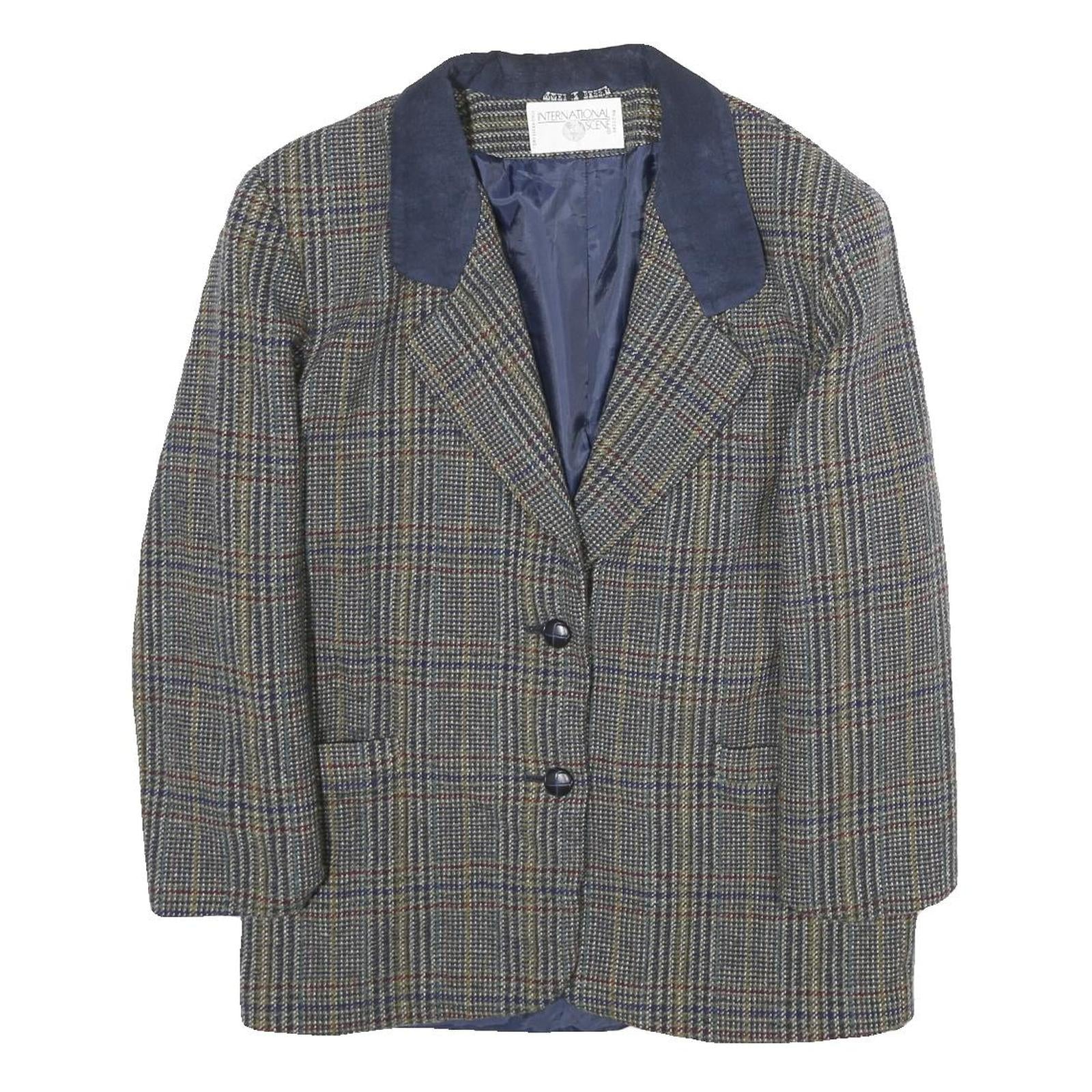 INTERNATIONAL SCENE Womens Blue & Grey Check Button Jacket M Cotton Tailored Refurbished - N/A refurbished available on Cerqular