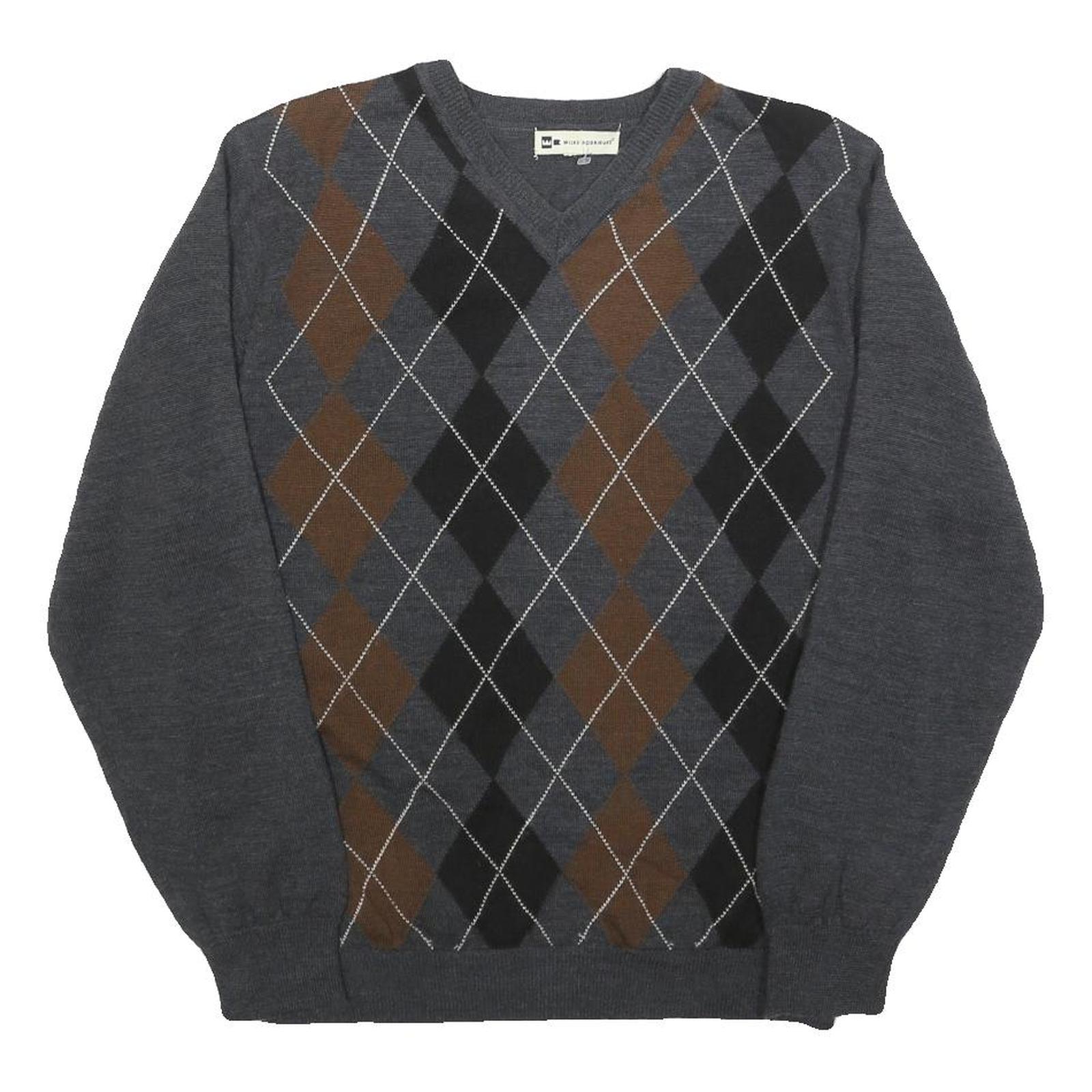 WILKE-RODRIGUEZ Mens Grey Brown Black Patterned V-Neck Basic Knit M Jumper Refurbished - N/A refurbished available on Cerqular