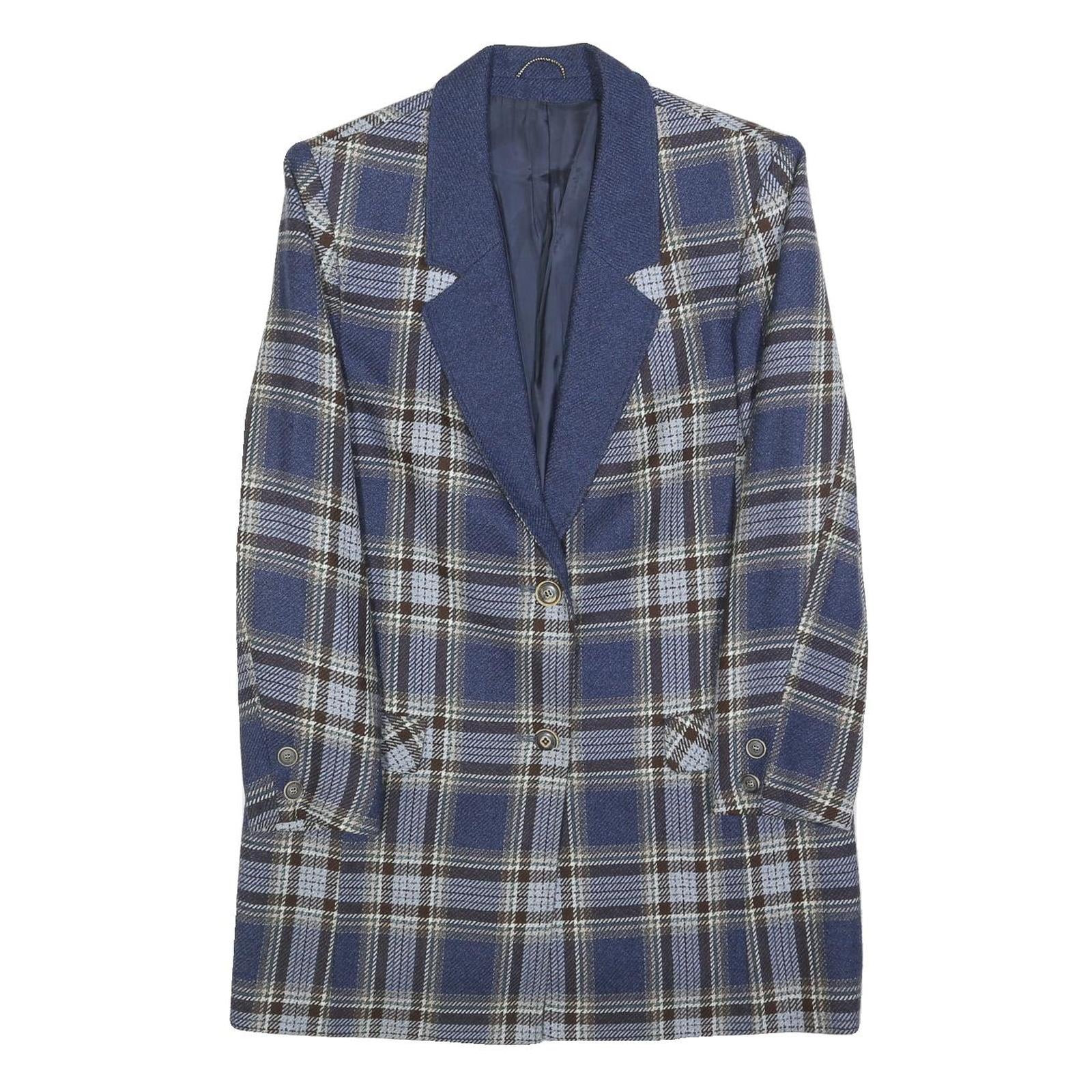 RENE SCHAAD Womens Blue & Brown Check Wool Button Jacket S Woven Classic Refurbished - N/A refurbished available on Cerqular