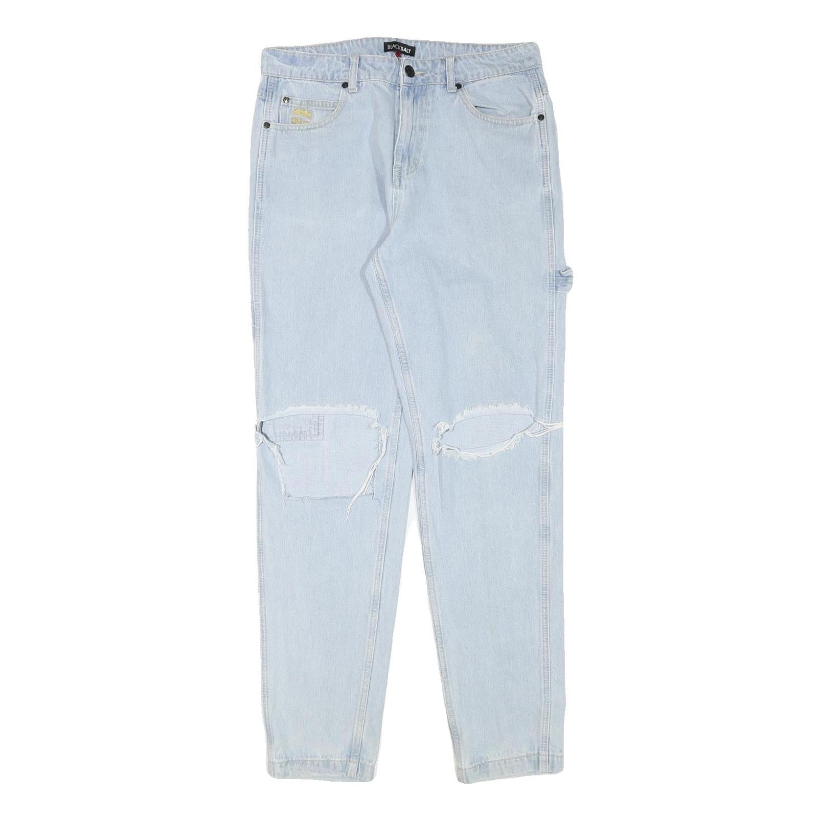 BLACK SALT Womens Relaxed Light Blue Denim Relaxed Fit W30 L31 Distressed Jeans Refurbished - N/A refurbished available on Cerqular