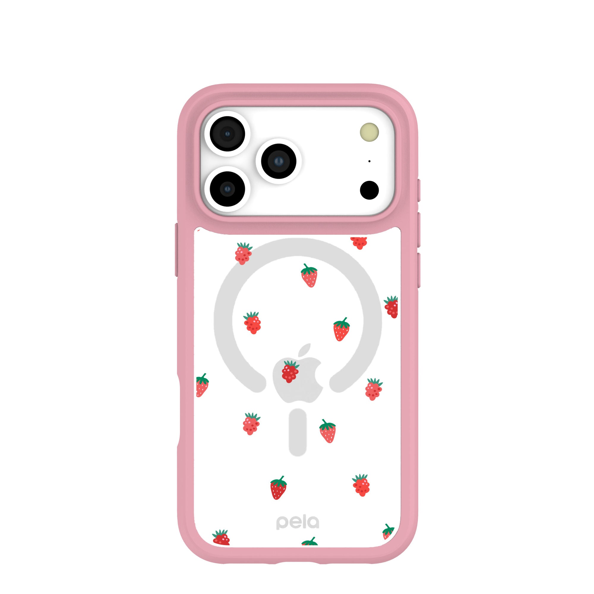Clear Summer Berries iPhone 17 Pro Max Case With Petal Pink Ridge (MagSafe included) Refurbished - Pela Case refurbished available on Cerqular