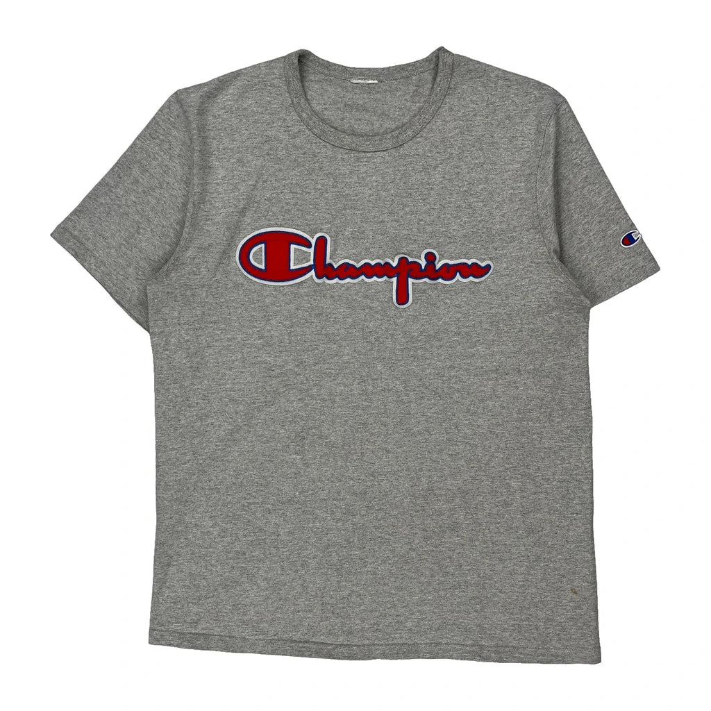 Champion T-Shirt - Large Grey Cotton Refurbished - Thrifted (note: this is a term often used to describe second- refurbished available on Cerqular