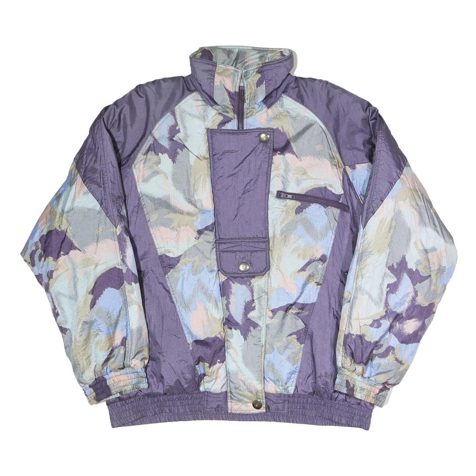 LETS JET Womens Purple Blue Polyester Blend Jacket L Zip Printed Oversized Refurbished - N/A refurbished available on Cerqular