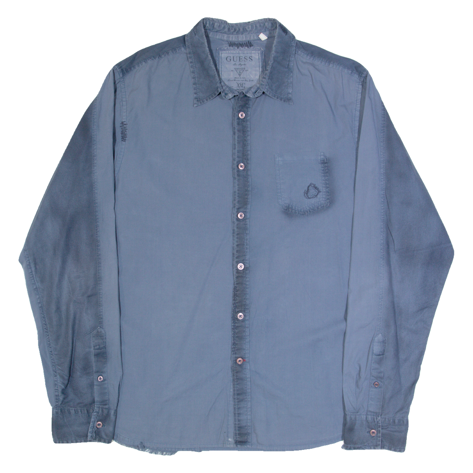 GUESS Mens Plain Shirt Blue Long Sleeve 2XL Refurbished - N/A refurbished available on Cerqular