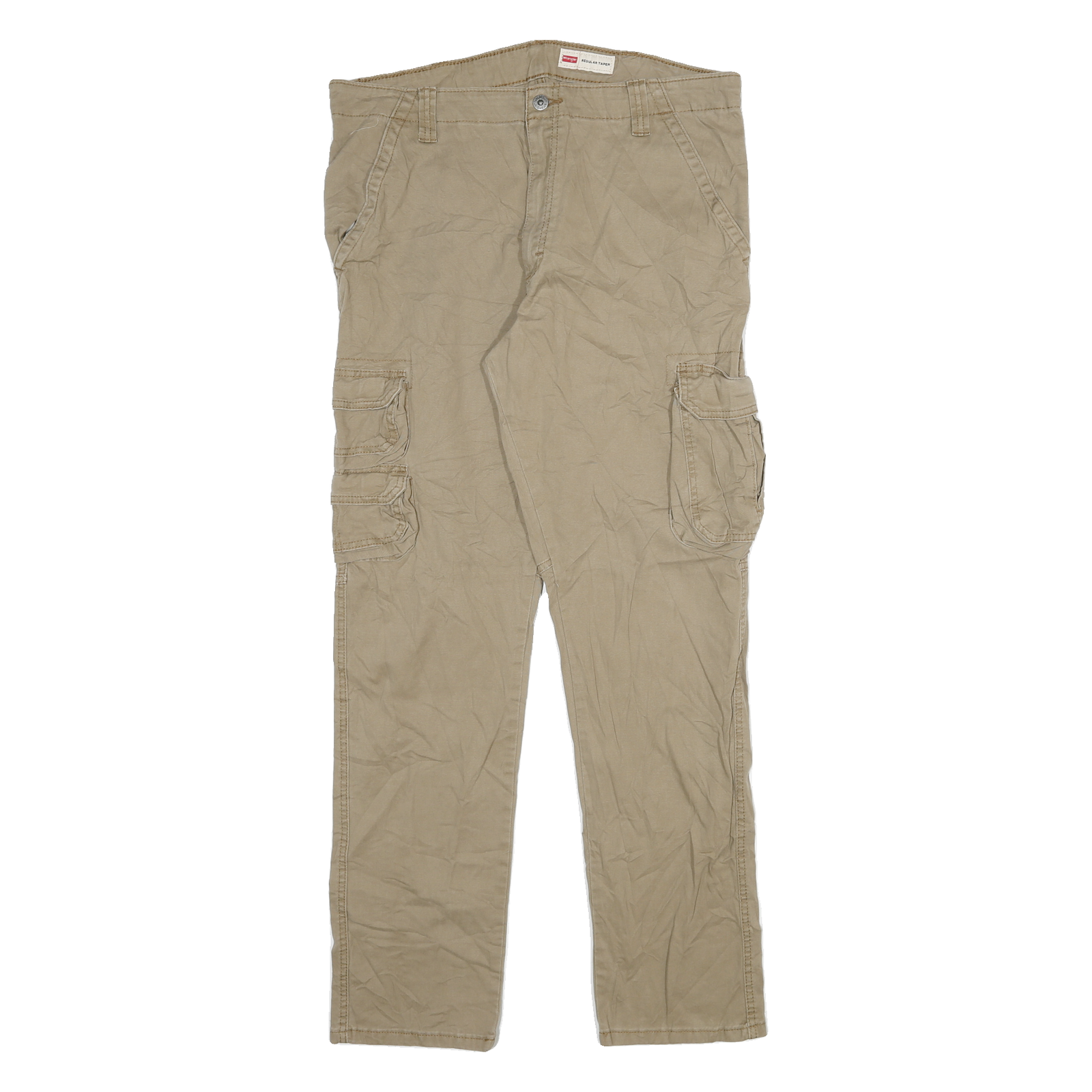 WRANGLER Mens Regular Beige Cotton Blend Regular Tapered Trousers W34 L31 Cargo Refurbished - N/A refurbished available on Cerqular