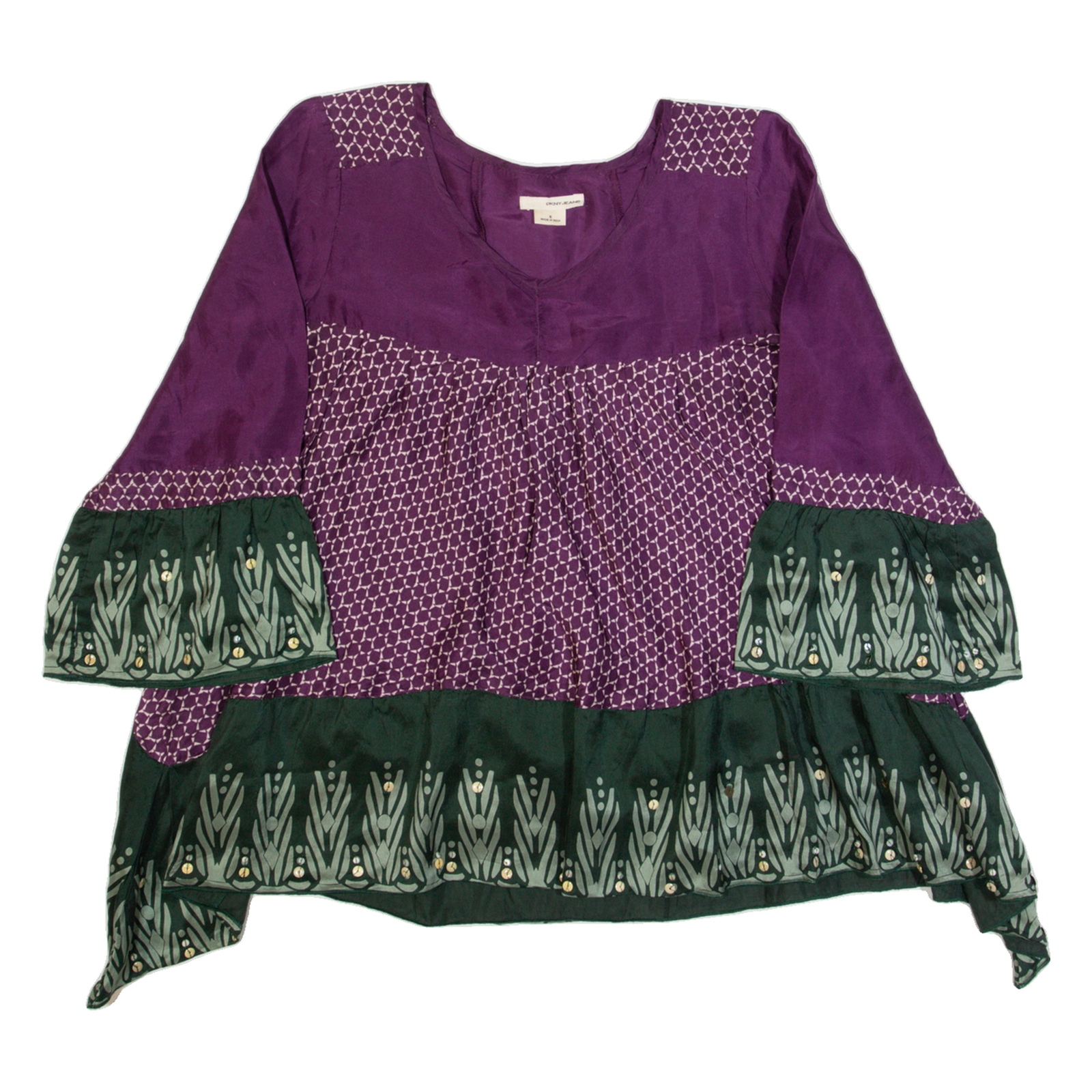 DKNY Womens Oversized Top Purple Long Sleeve Silk Spotted S Refurbished - N/A refurbished available on Cerqular