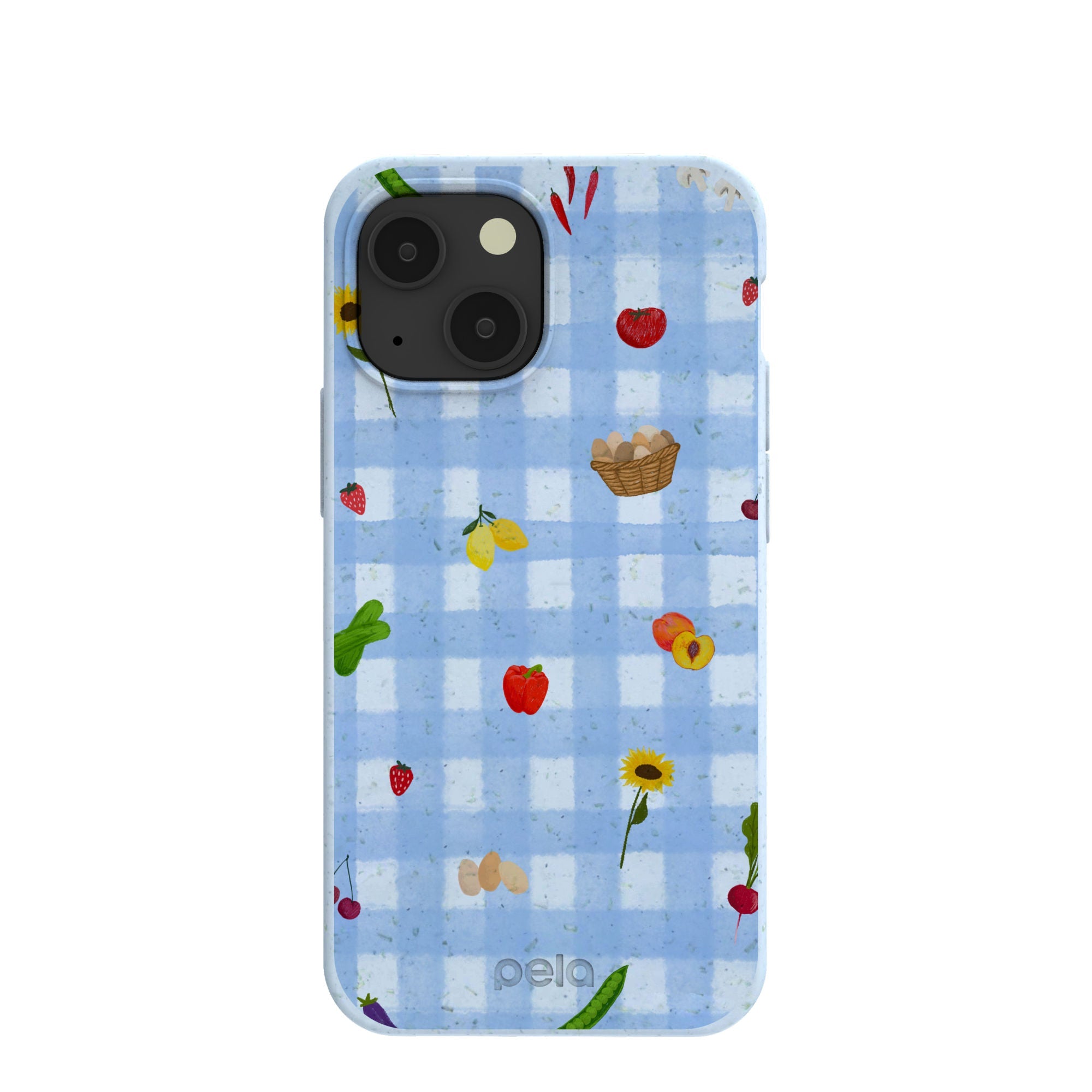 Powder Blue Gingham Farmhouse iPhone 13 Mini Case Refurbished - Pela Case refurbished available on Cerqular