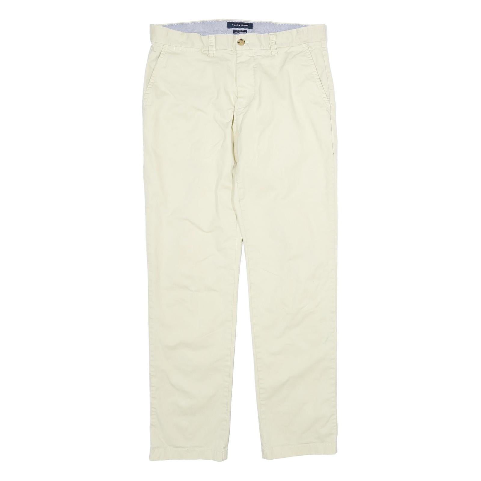 TOMMY HILFIGER Mens Cotton Cream Regular Straight Trousers W32 L31 Casual Refurbished - N/A refurbished available on Cerqular