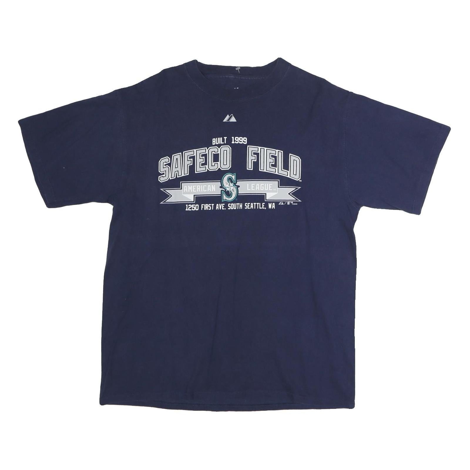 MAJESTIC Mens Blue Safeco Field Graphic T-Shirt L Short Sleeve Crew Neck Cotton Refurbished - N/A refurbished available on Cerqular