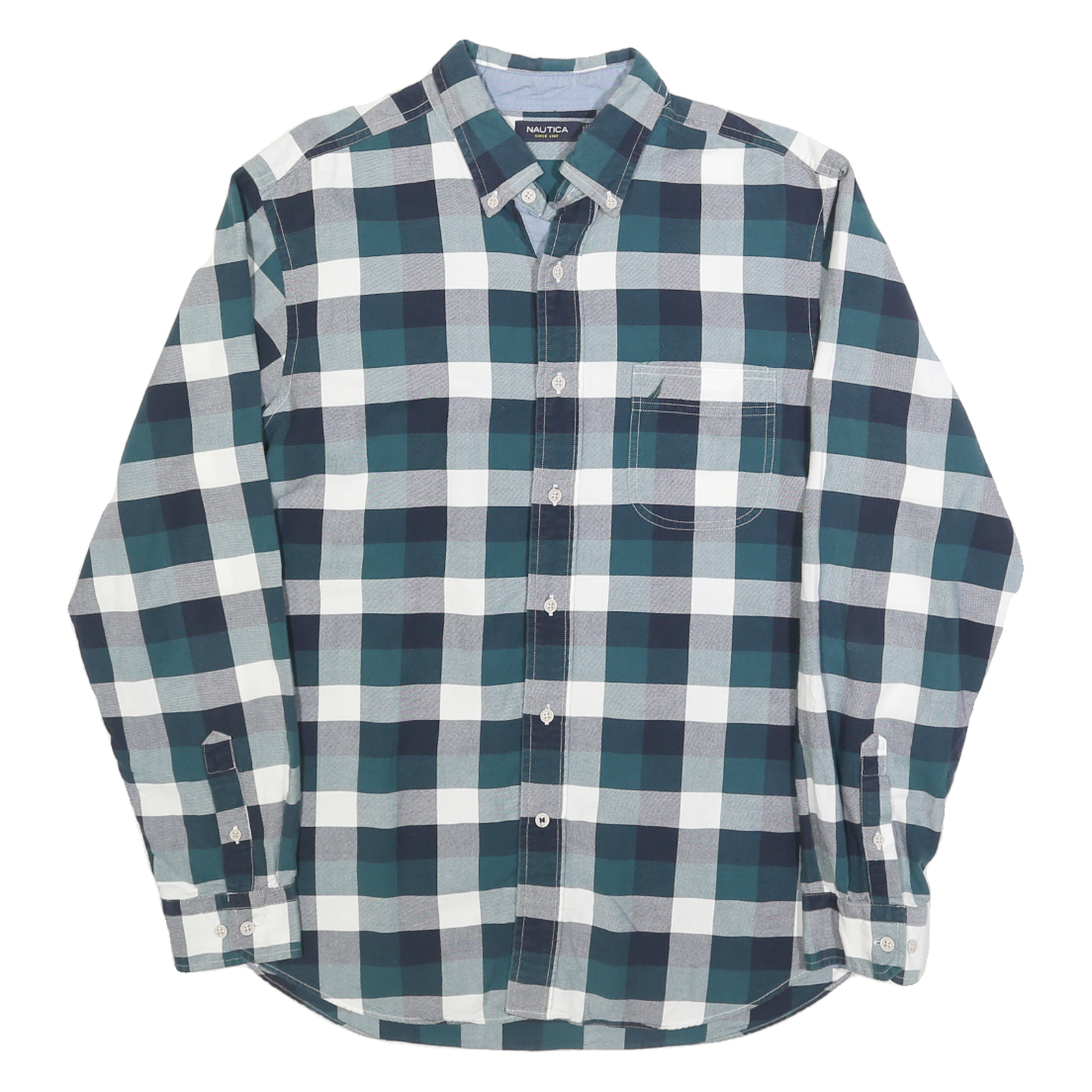 NAUTICA Mens Blue Green & White Check Shirt L Button-Down Collar Long Sleeve Refurbished - N/A refurbished available on Cerqular