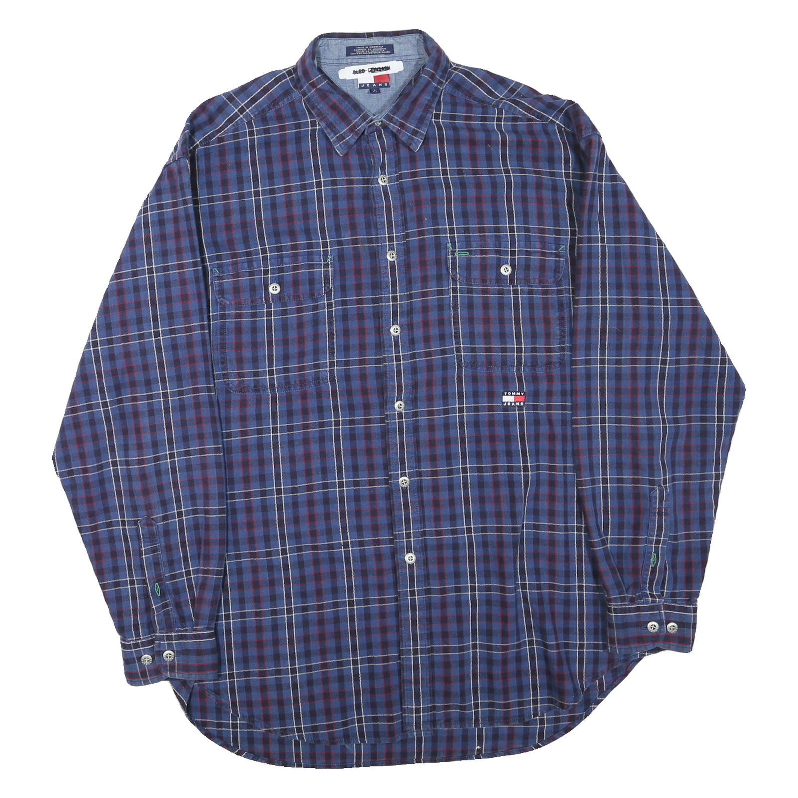TOMMY JEANS Mens Blue & Red Check Shirt L Casual Cotton Long Sleeve Refurbished - N/A refurbished available on Cerqular