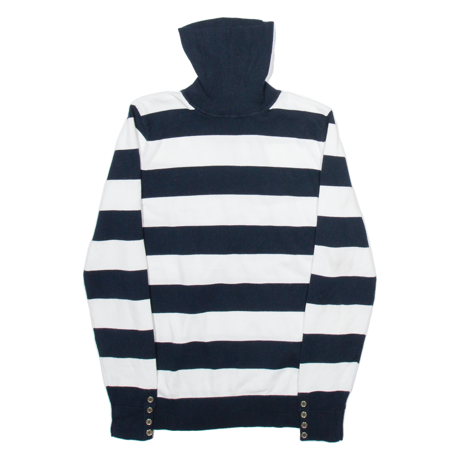 TOMMY HILFIGER Womens Jumper White Striped Roll Neck Tight Knit S Refurbished - N/A refurbished available on Cerqular