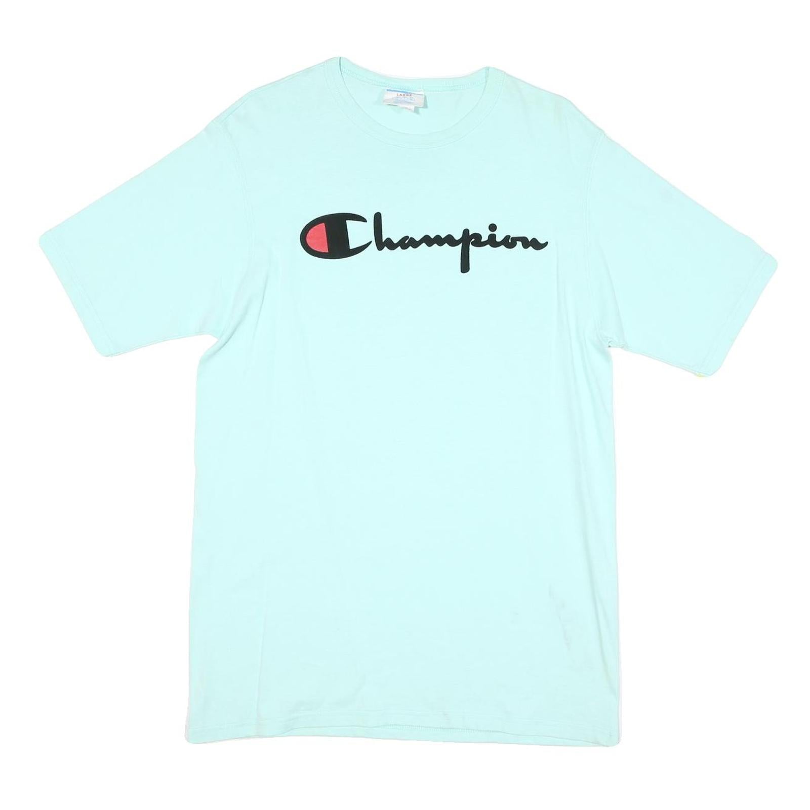 CHAMPION Mens Light Blue Graphic T-Shirt L Short Sleeve Crew Neck Cotton Blend Refurbished - N/A refurbished available on Cerqular
